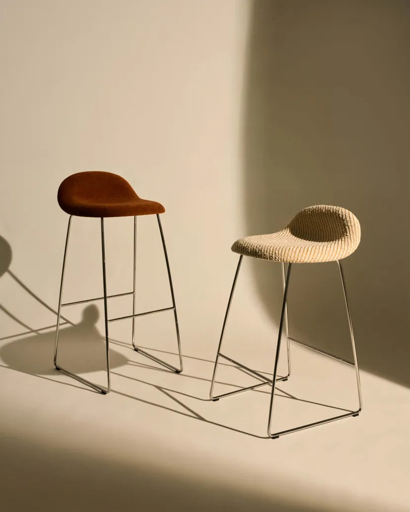 GUBI 3D upholstered stool with chrome base