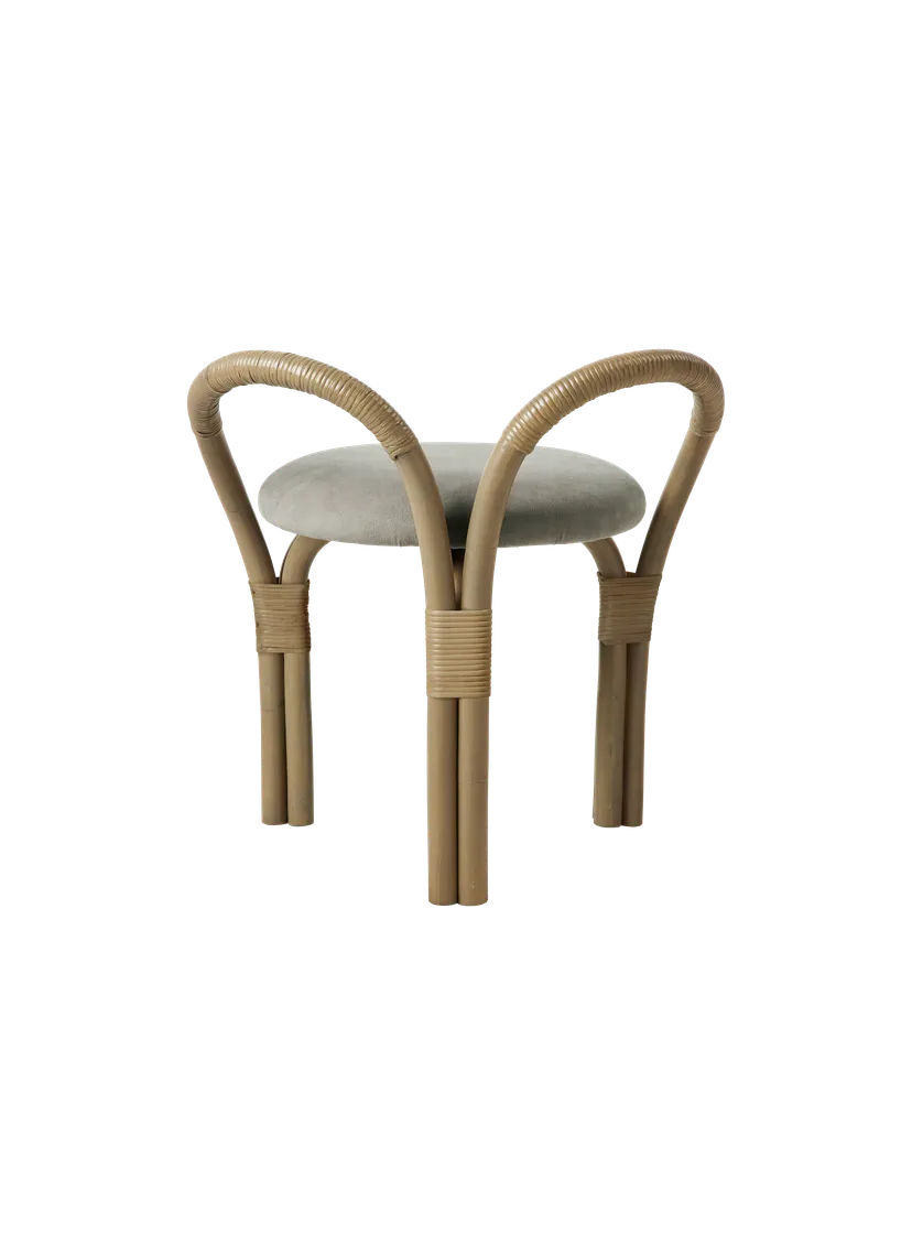 Upholstered BISTRA Stool with Olive Rattan Base