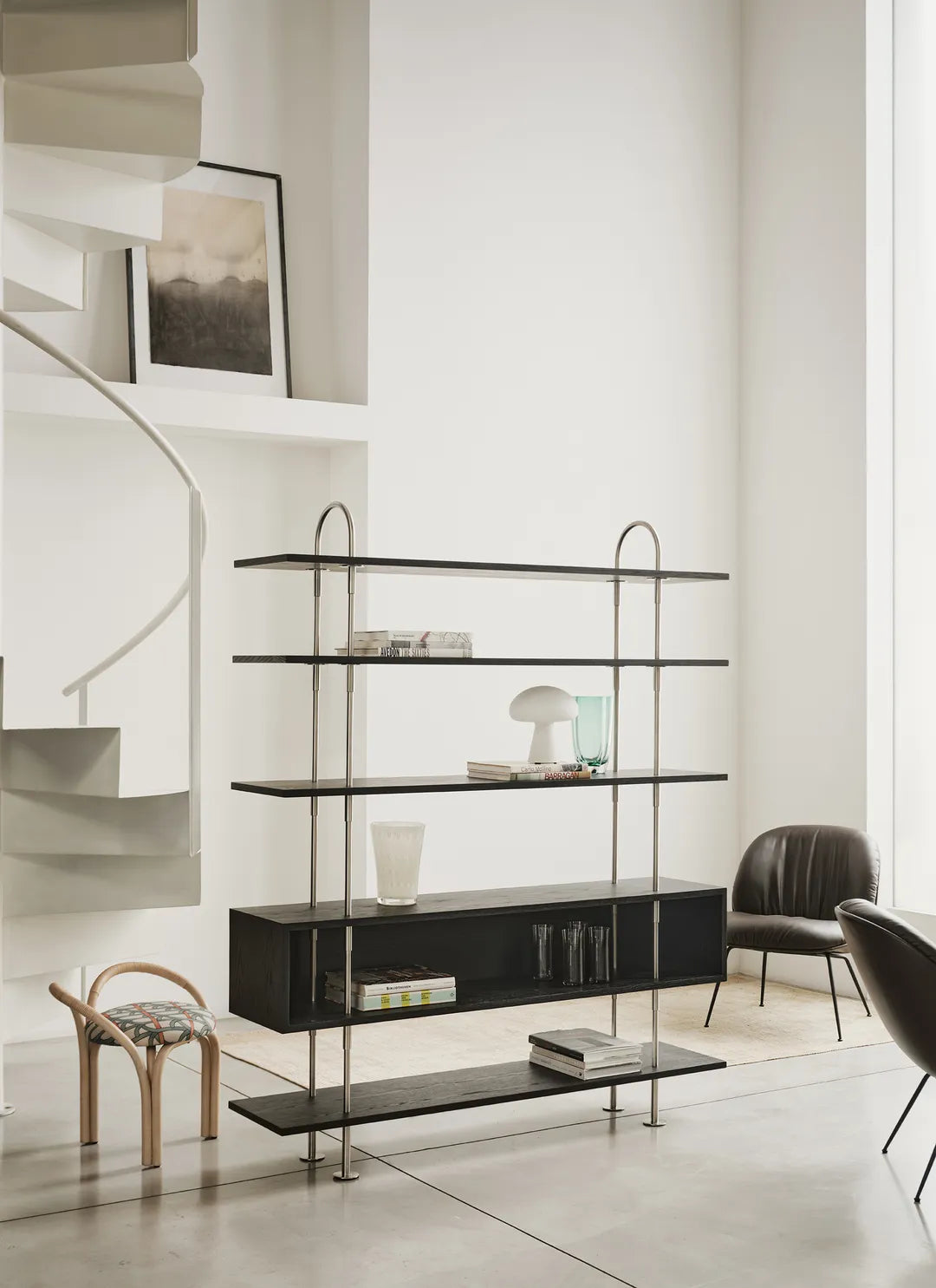 KEEN BOX Shelf dark ash wood with black brass frame