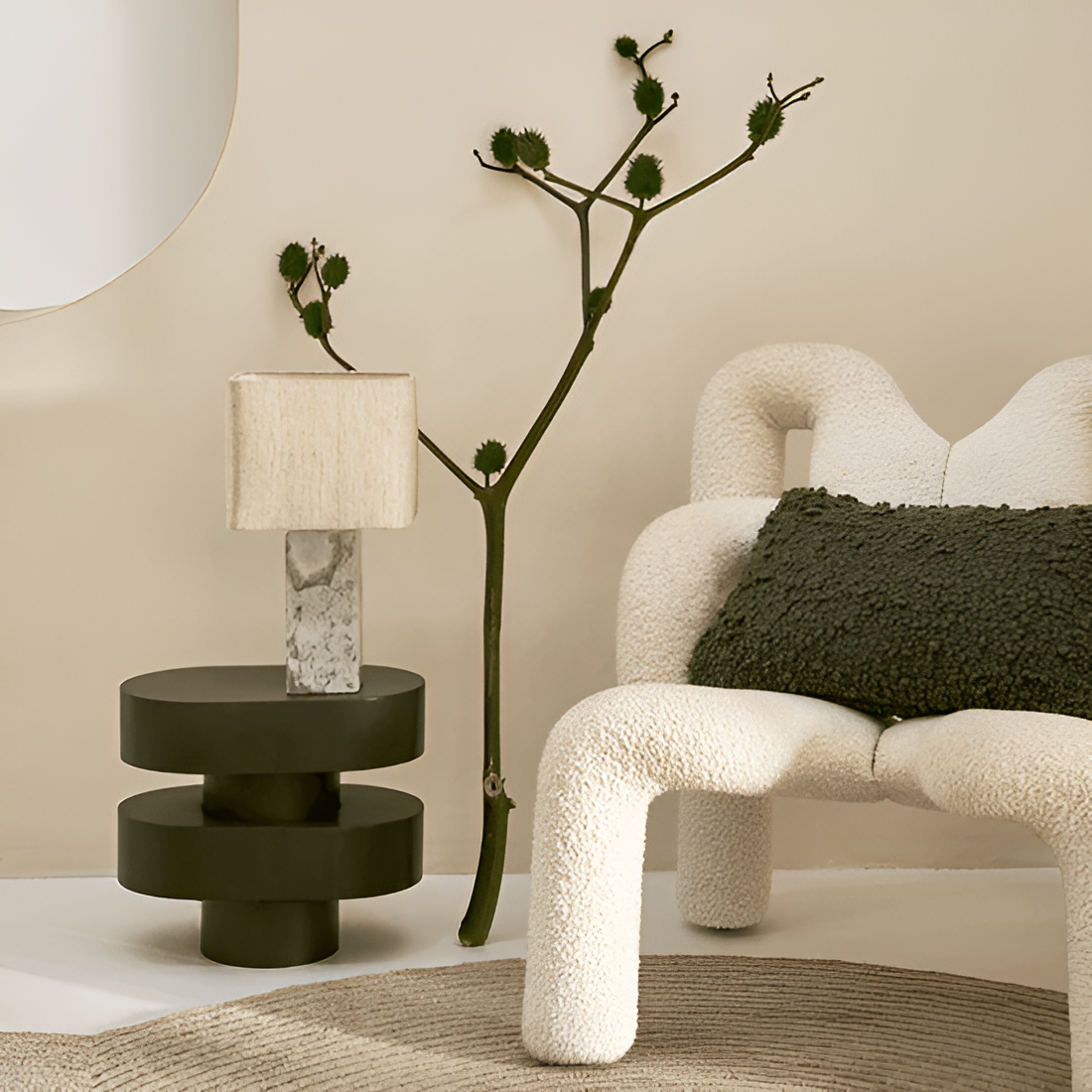 Table lamp suvi green marble with beige linen