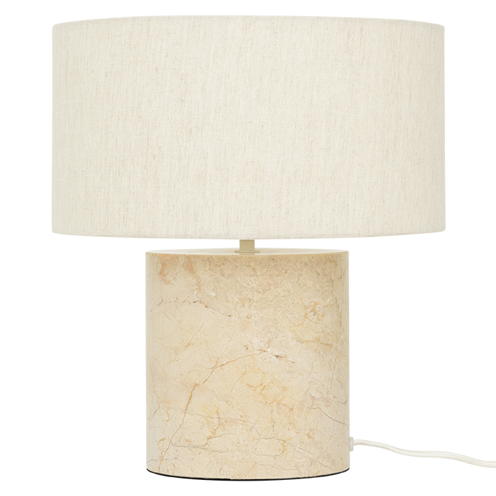 Lampa stołowa TYRA marmurowa podstawa z lnianym abażurem