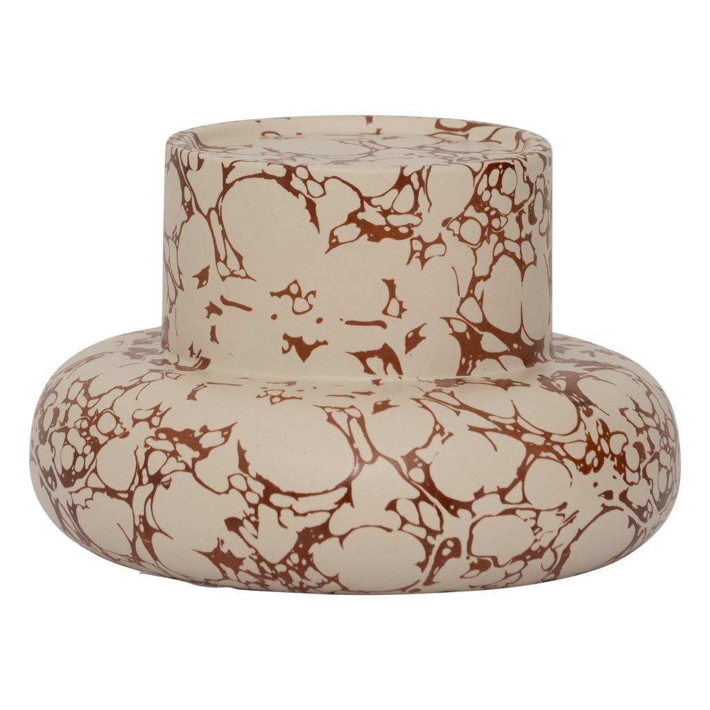 Candle holder MUKAVA beige ceramic with brown pattern