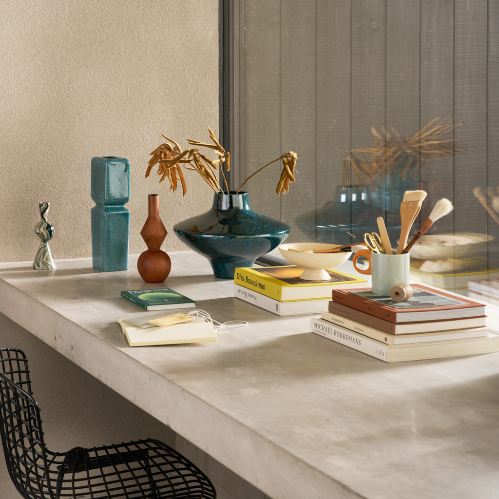 White ceramic candle holder VENDT with green