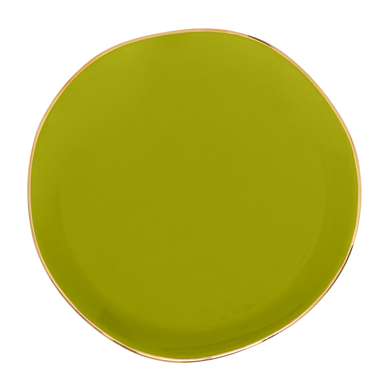 GOOD MORNING green plate with gold finish