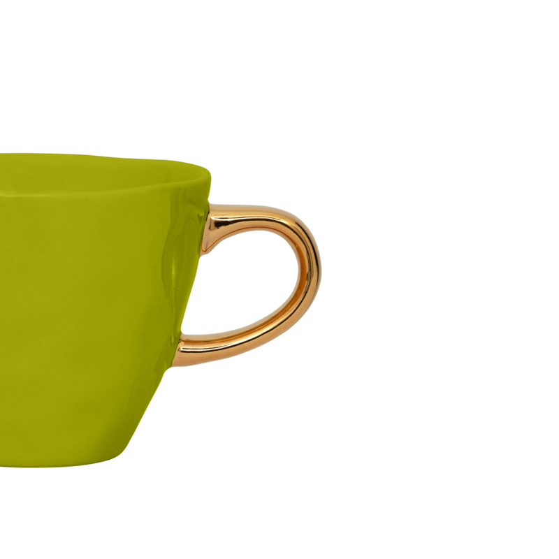 GOOD MORNING green ceramic mug with gold