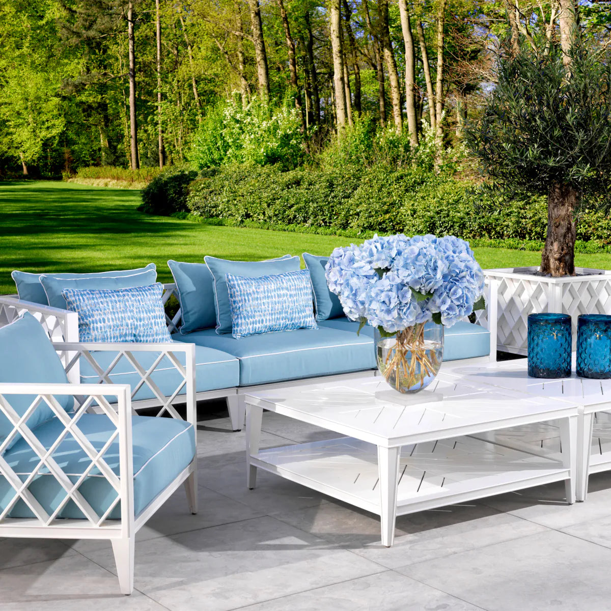Sofa 3-sitzige Außen OCEAN CLUB weiß mit blau