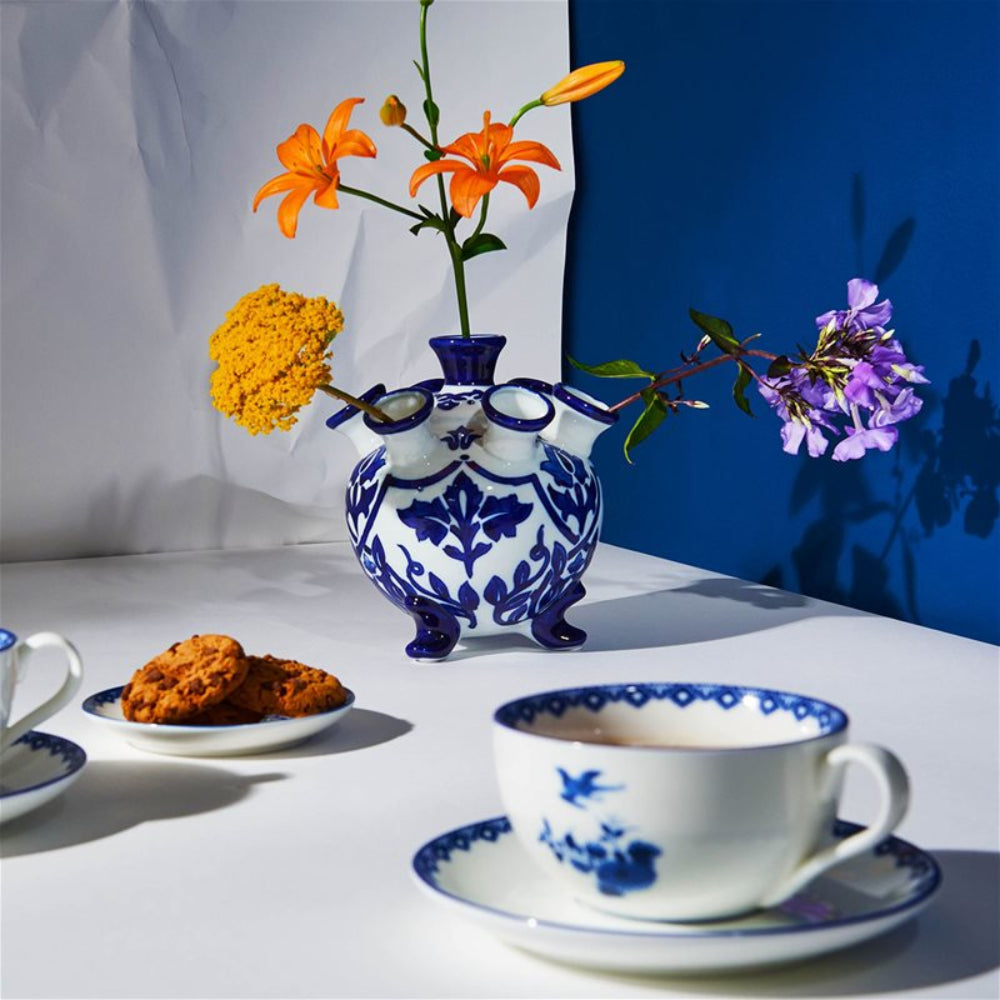 White TULIP Vase with Blue