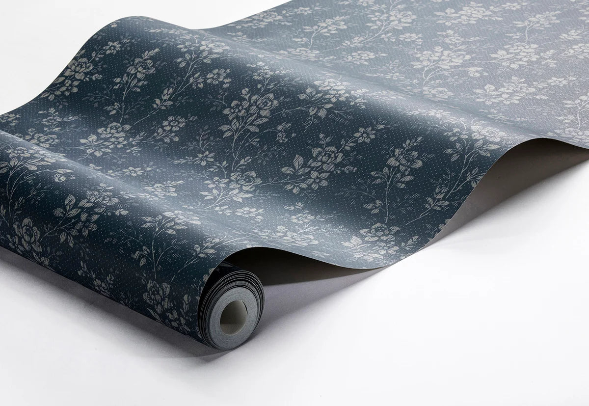 Wallpaper with floral pattern HIP ROSE blue