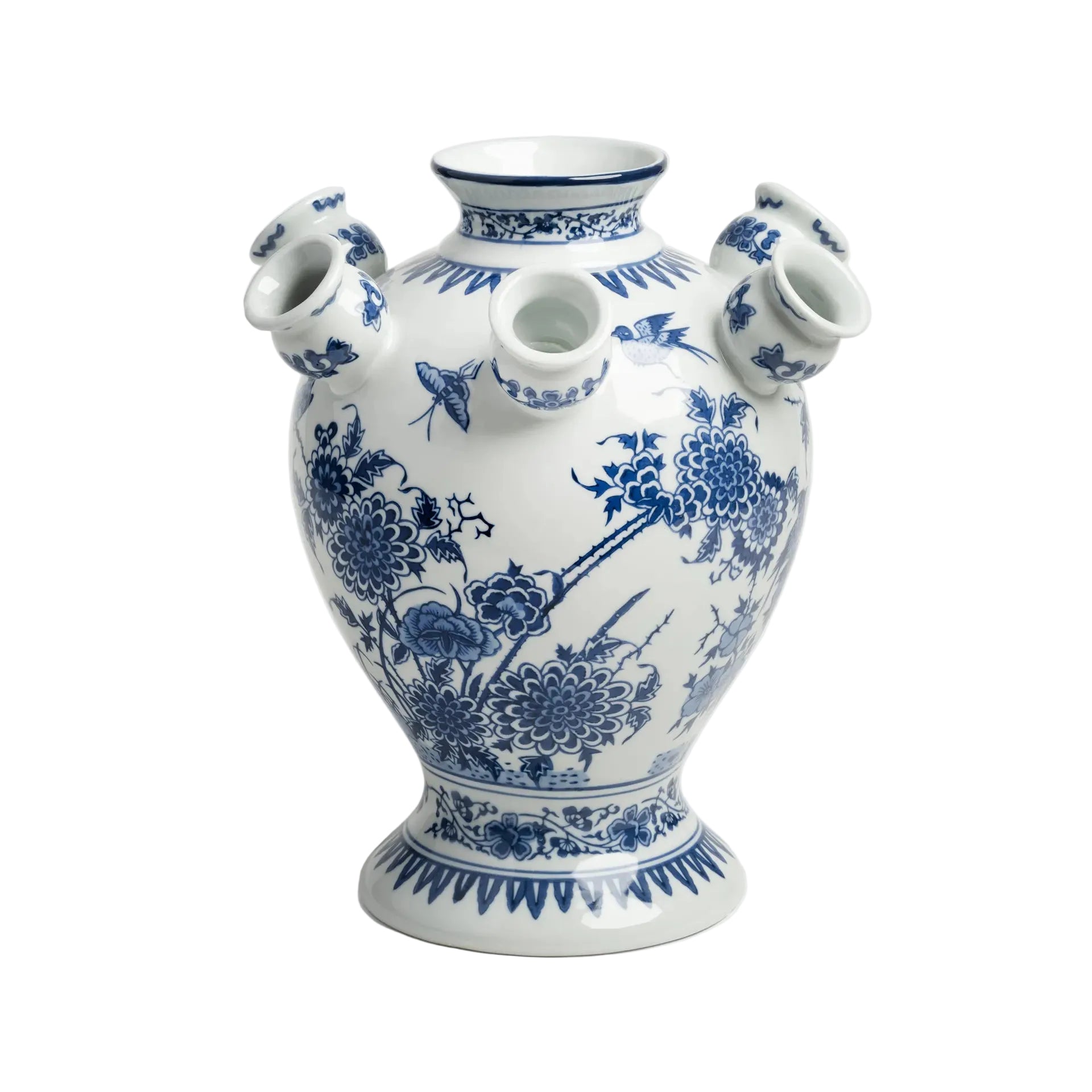 TULIP CASCADE vase white with blue
