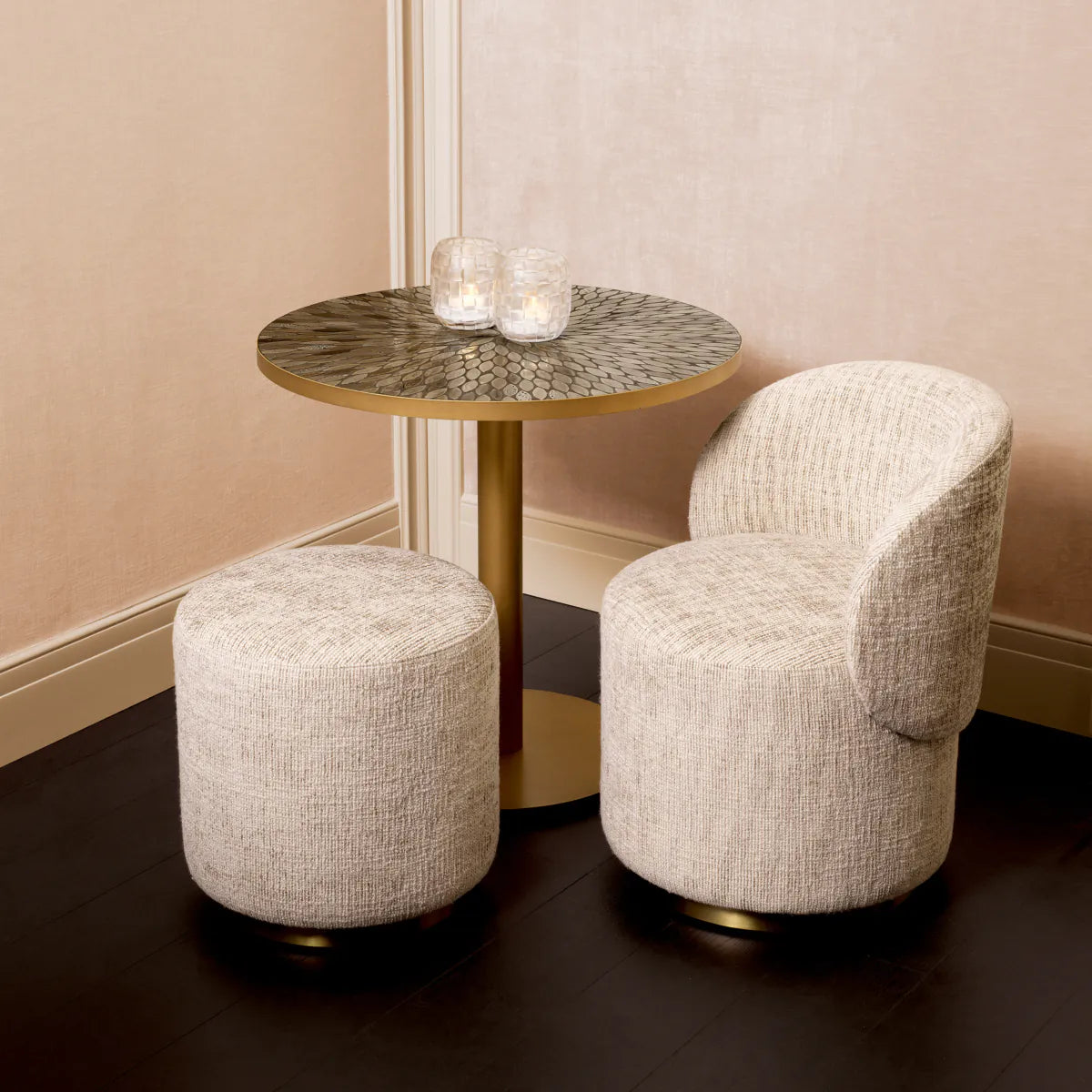 Greer beige pouf with a golden base