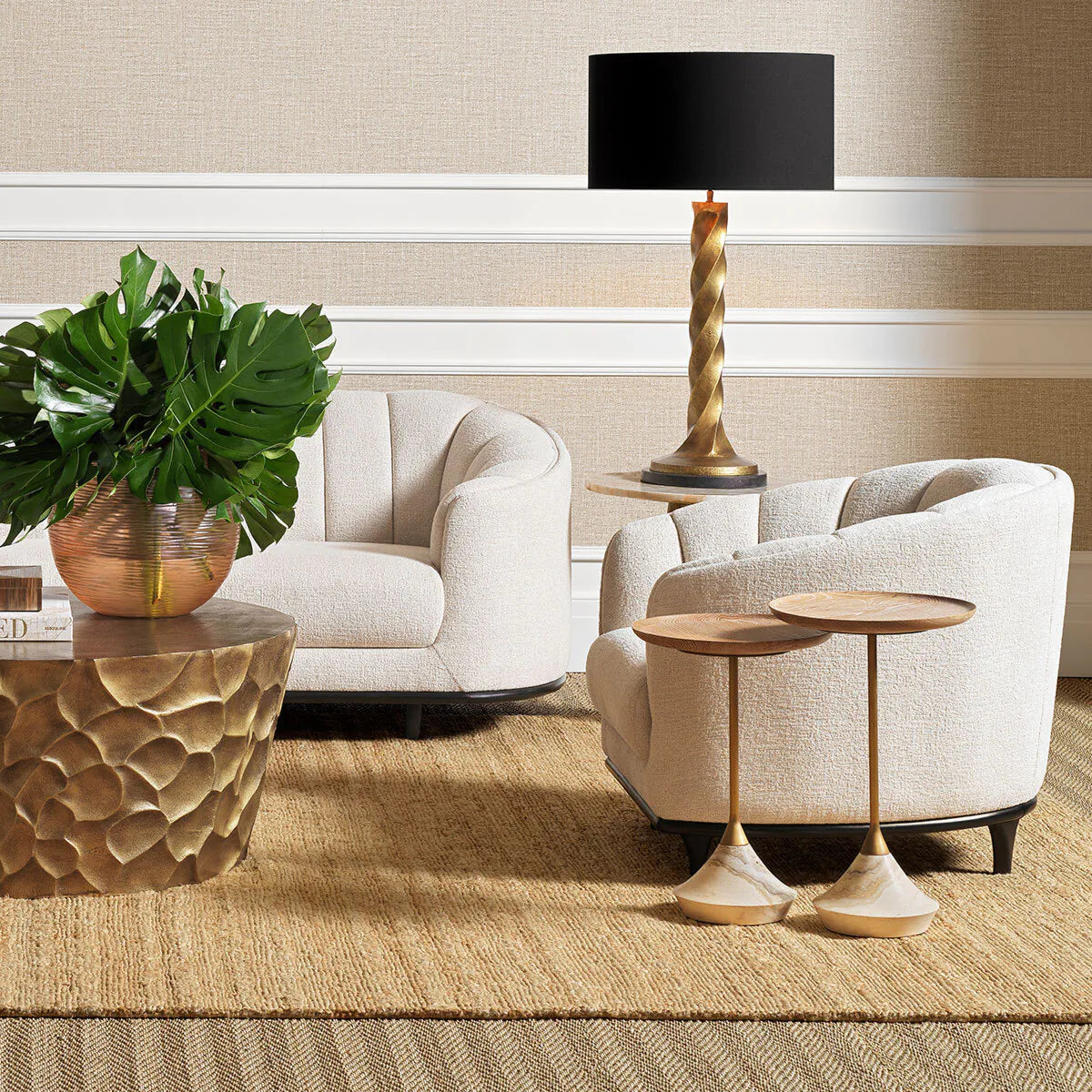 PUGLIA Table Set Oak Wood with Onyx Base
