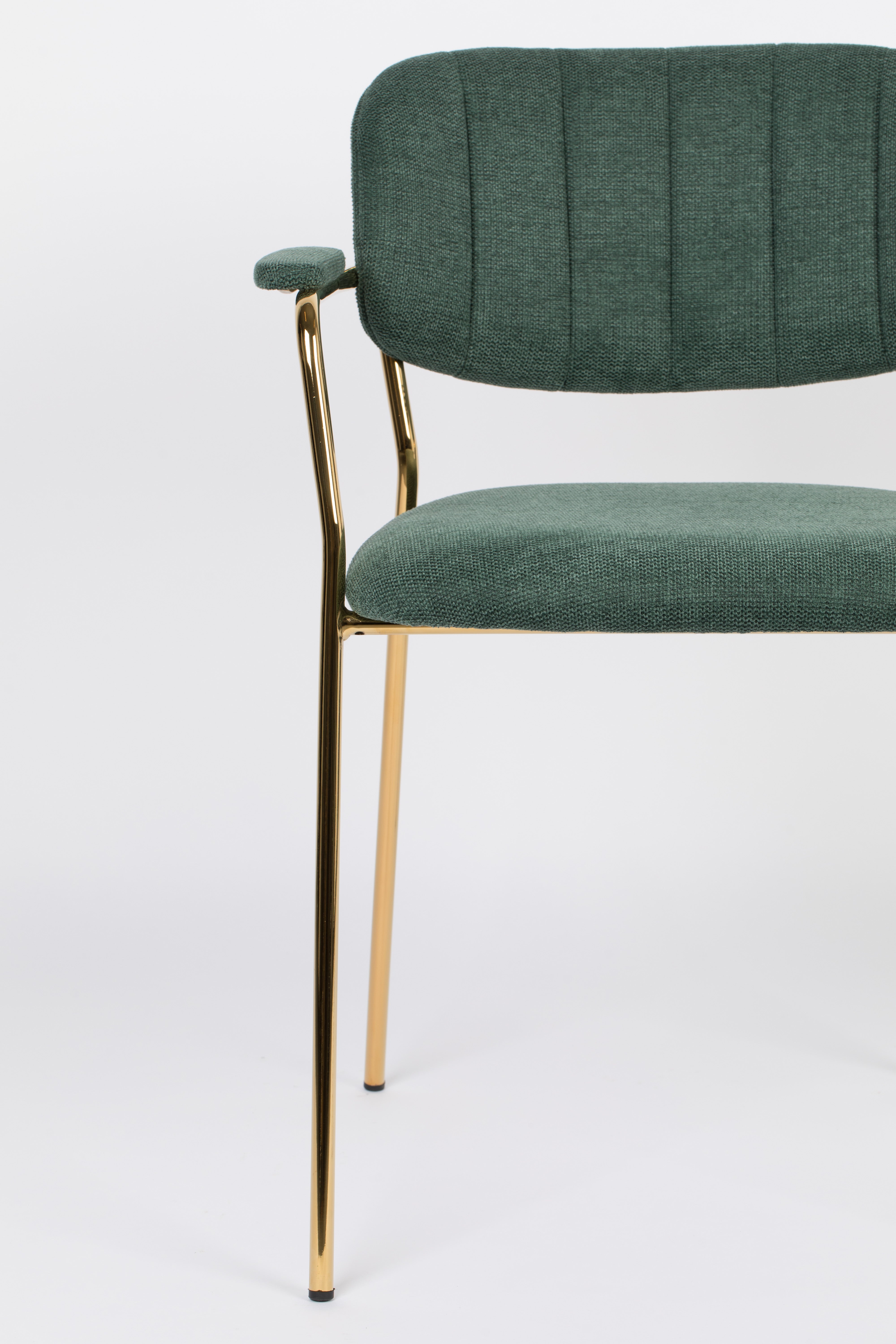 Chair with armrests Jolien Dark green with a golden base