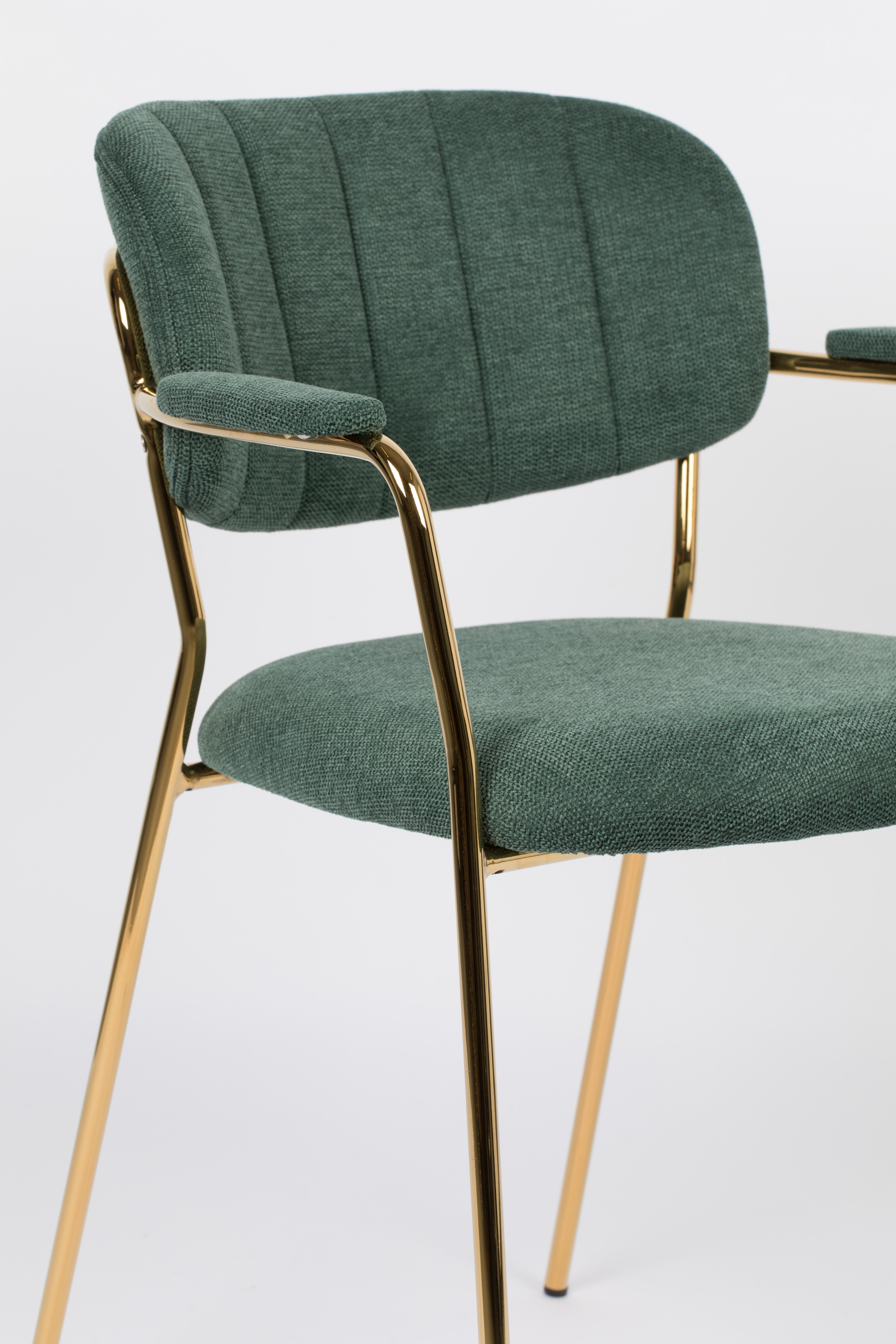 Chair with armrests Jolien Dark green with a golden base