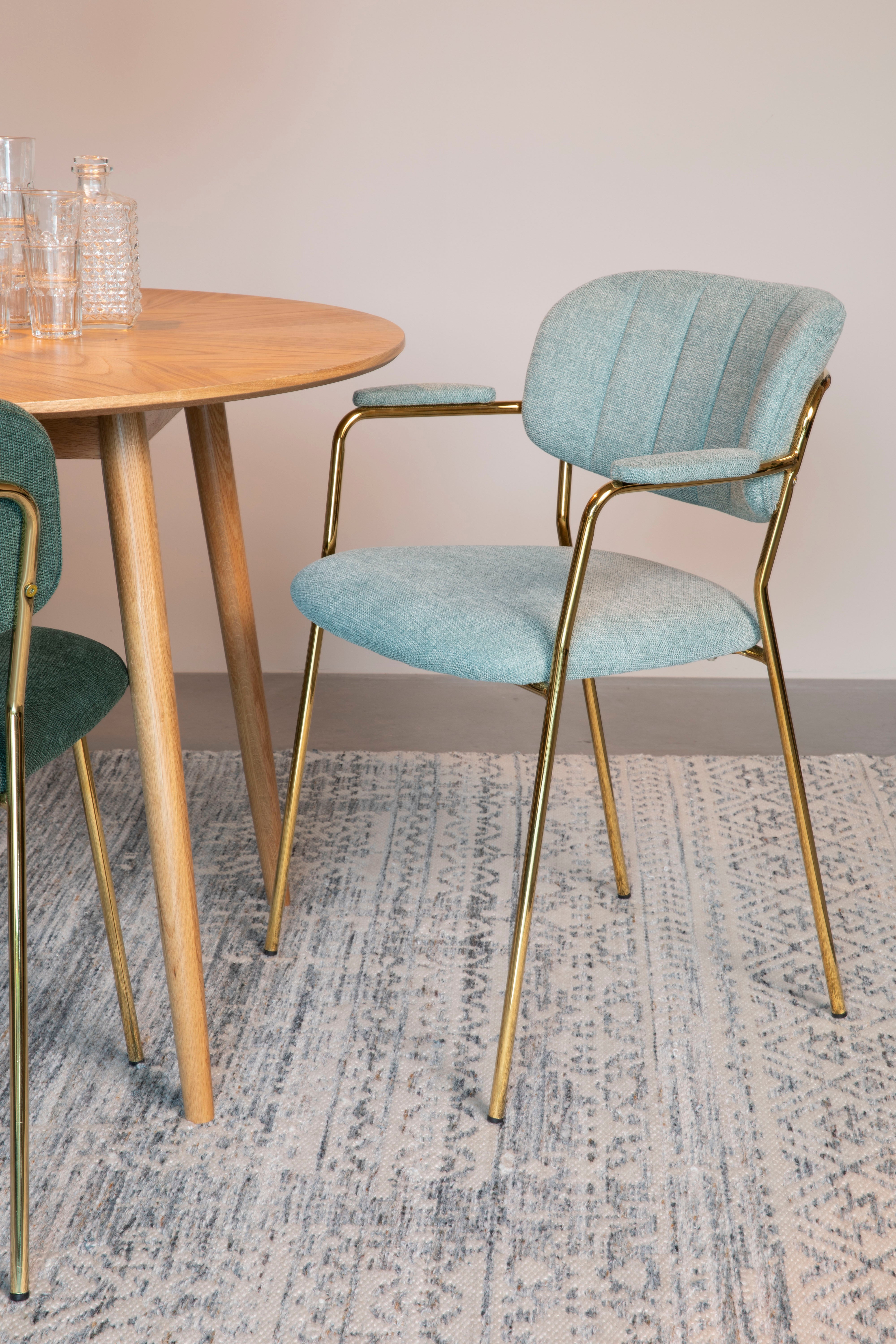 Chair with armrests Jolien light green with a golden base