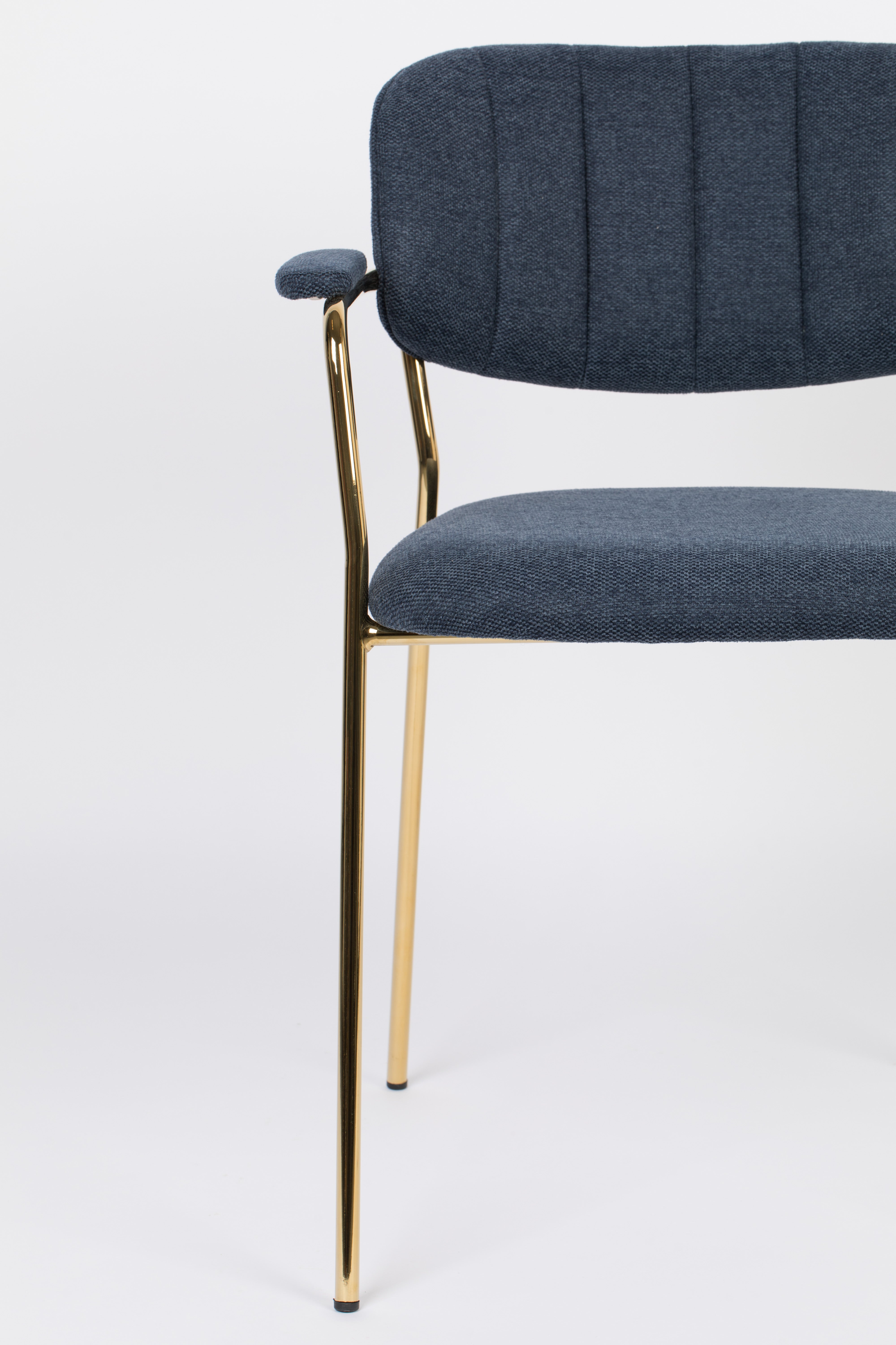 Chair with armrests Jolien Dark blue with a golden base