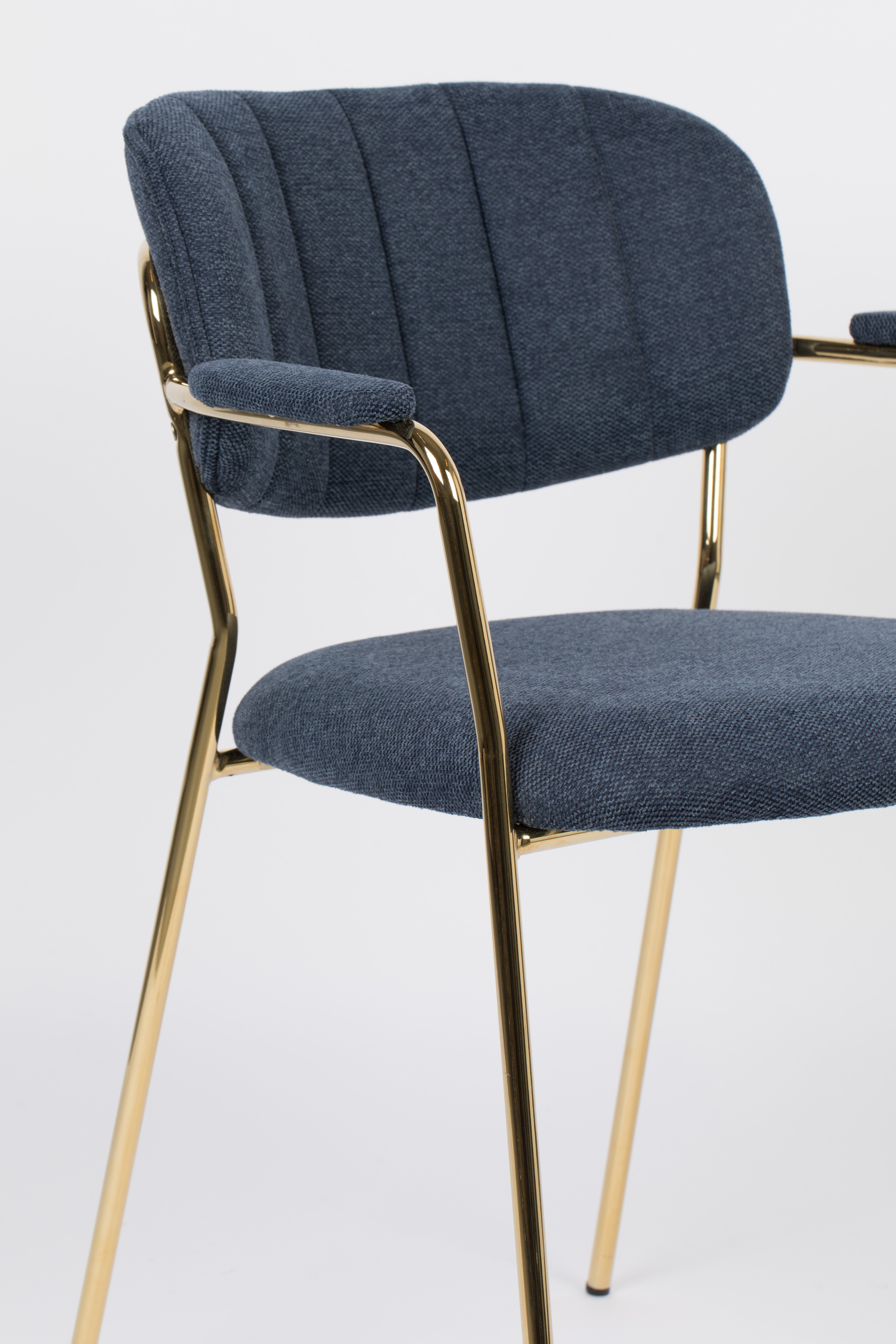 Chair with armrests Jolien Dark blue with a golden base