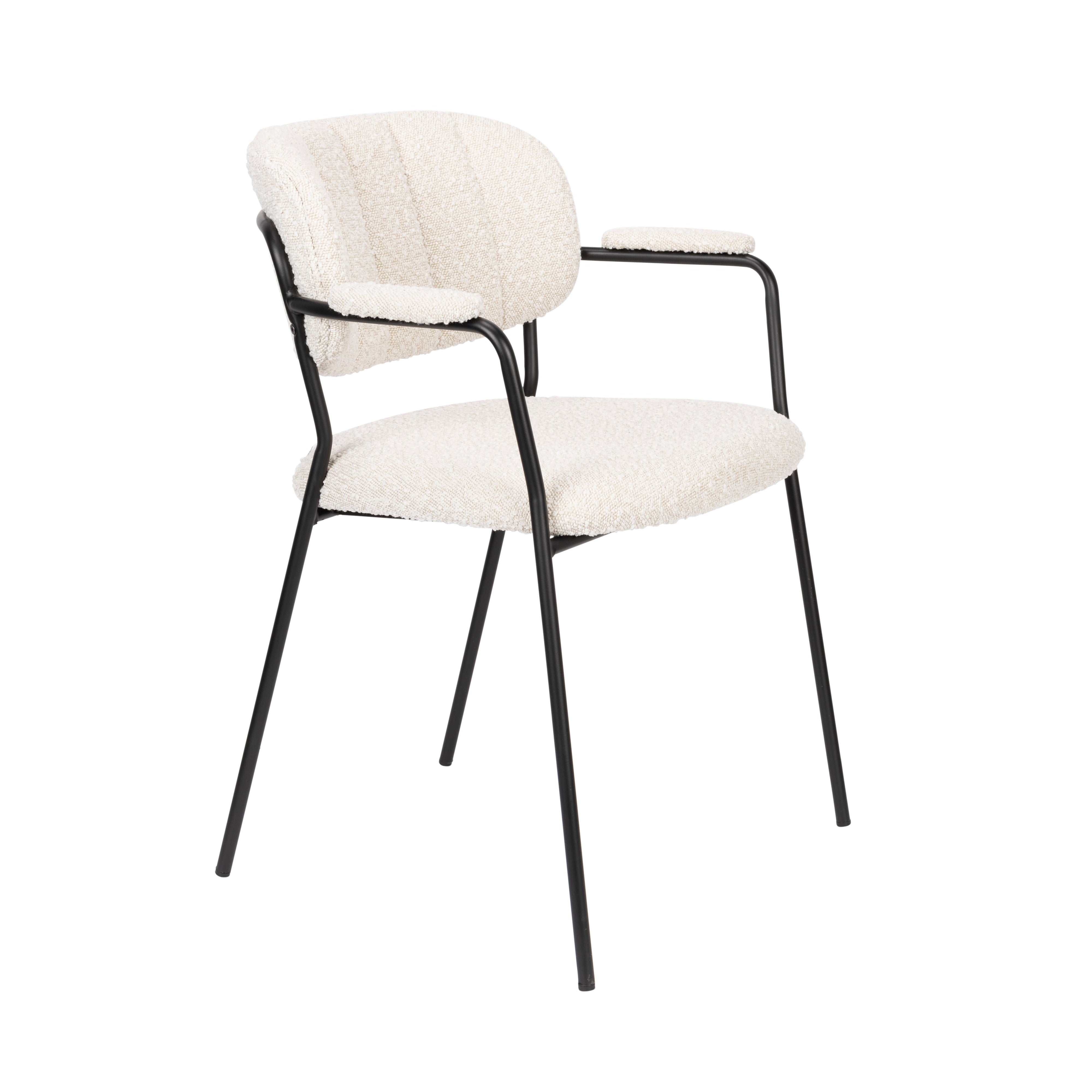 Chair with armrests Jolien Białe Boucle with a black base