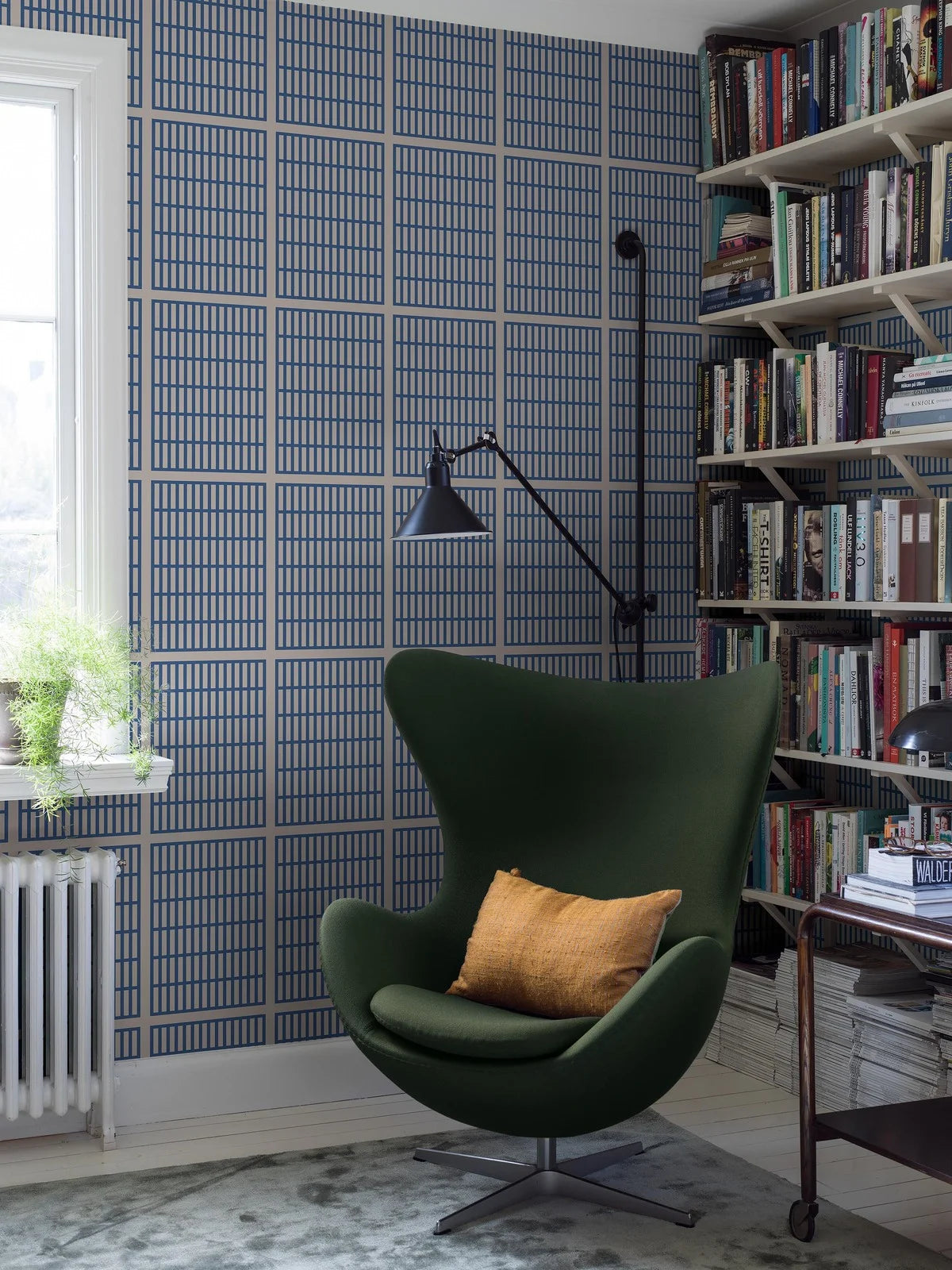 ALVAR AALTO 14/6 White and Blue Geometric Pattern Wallpaper
