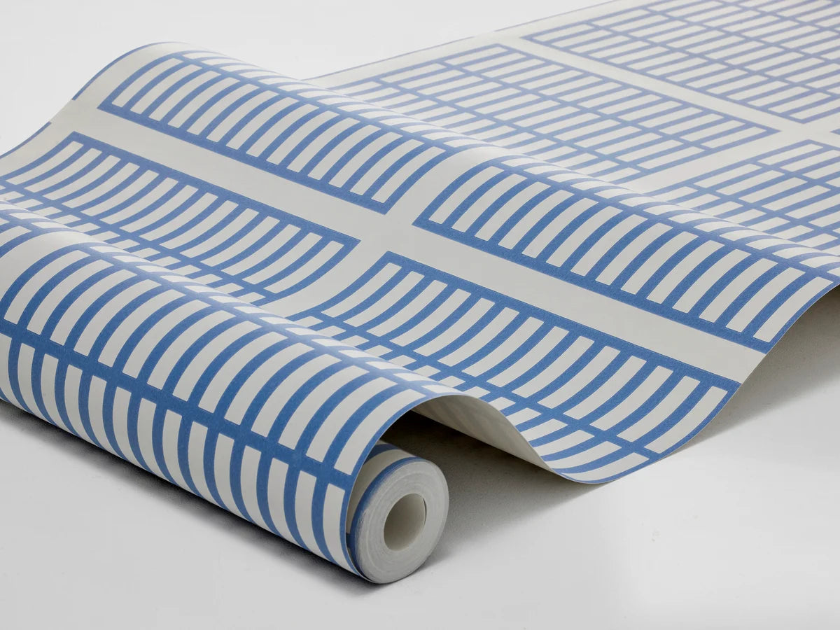 ALVAR AALTO 14/6 White and Blue Geometric Pattern Wallpaper