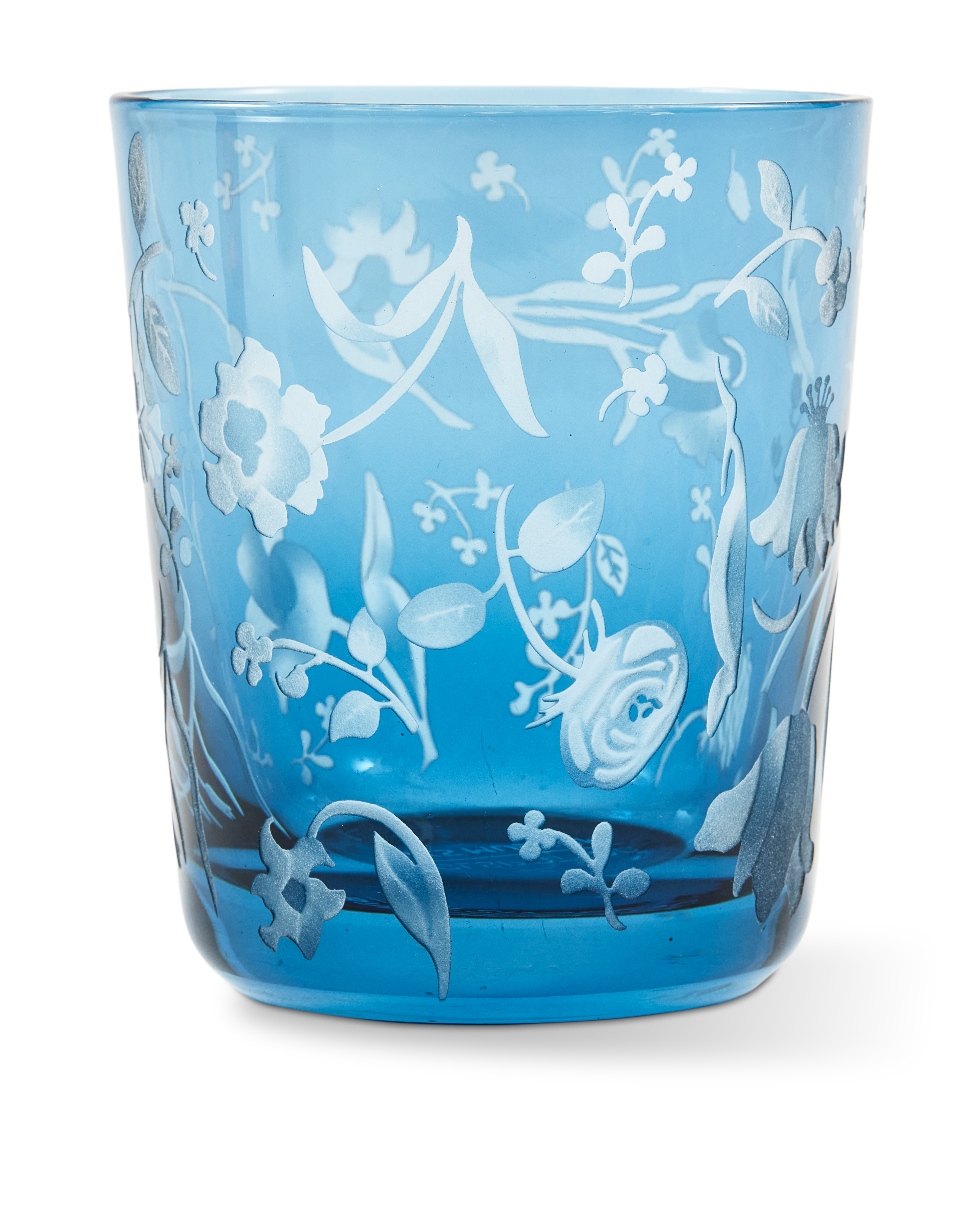 Set of Glasses SCATTERED FLOWERS Blue with Sandblasted Pattern