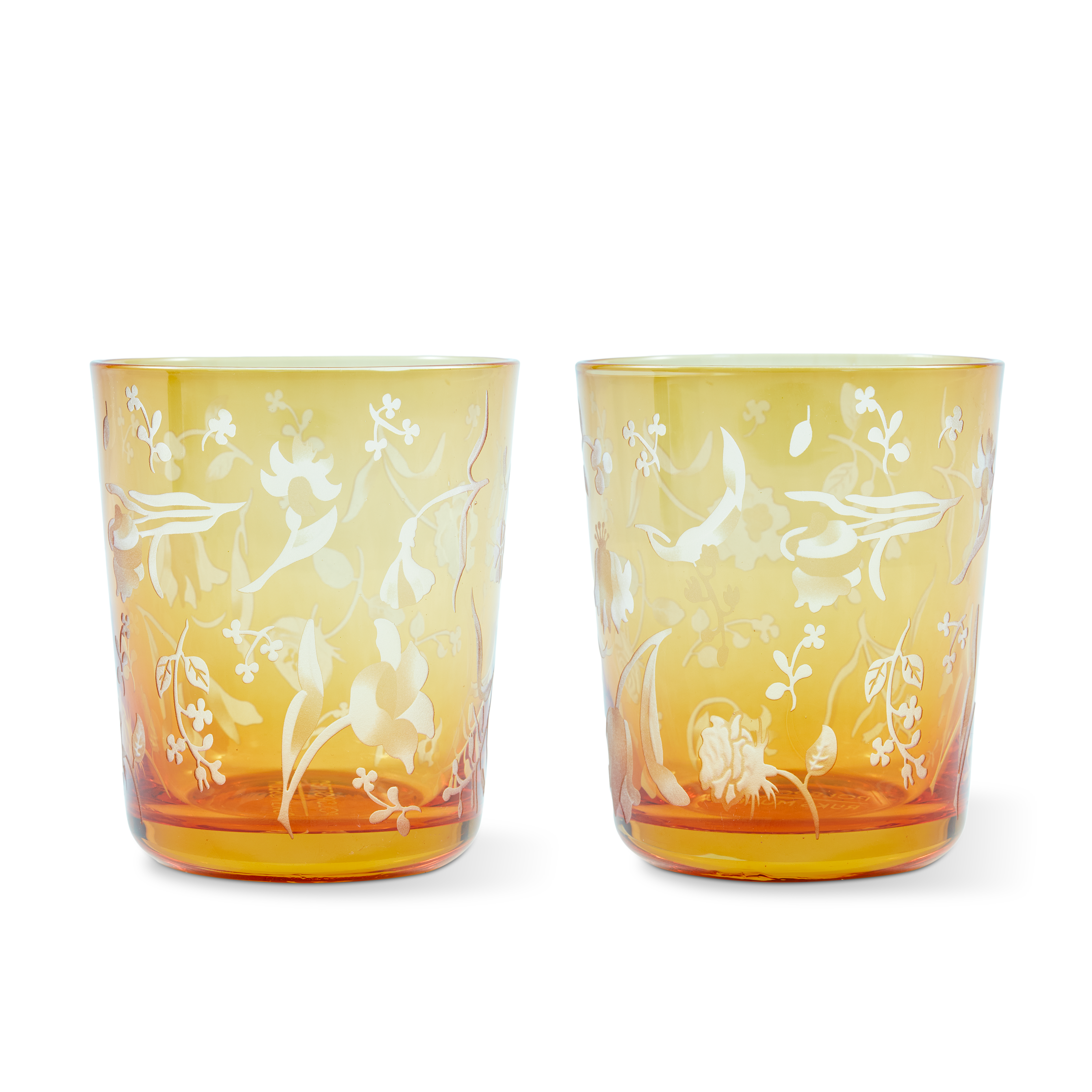 Set of SCATTERED FLOWERS Glasses in Yellow with Sandblasted Pattern