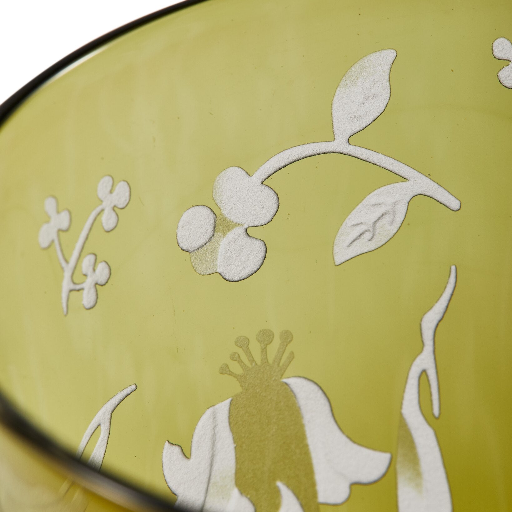 SCATTERED FLOWERS Olive Glasses Set with Sandblasted Pattern