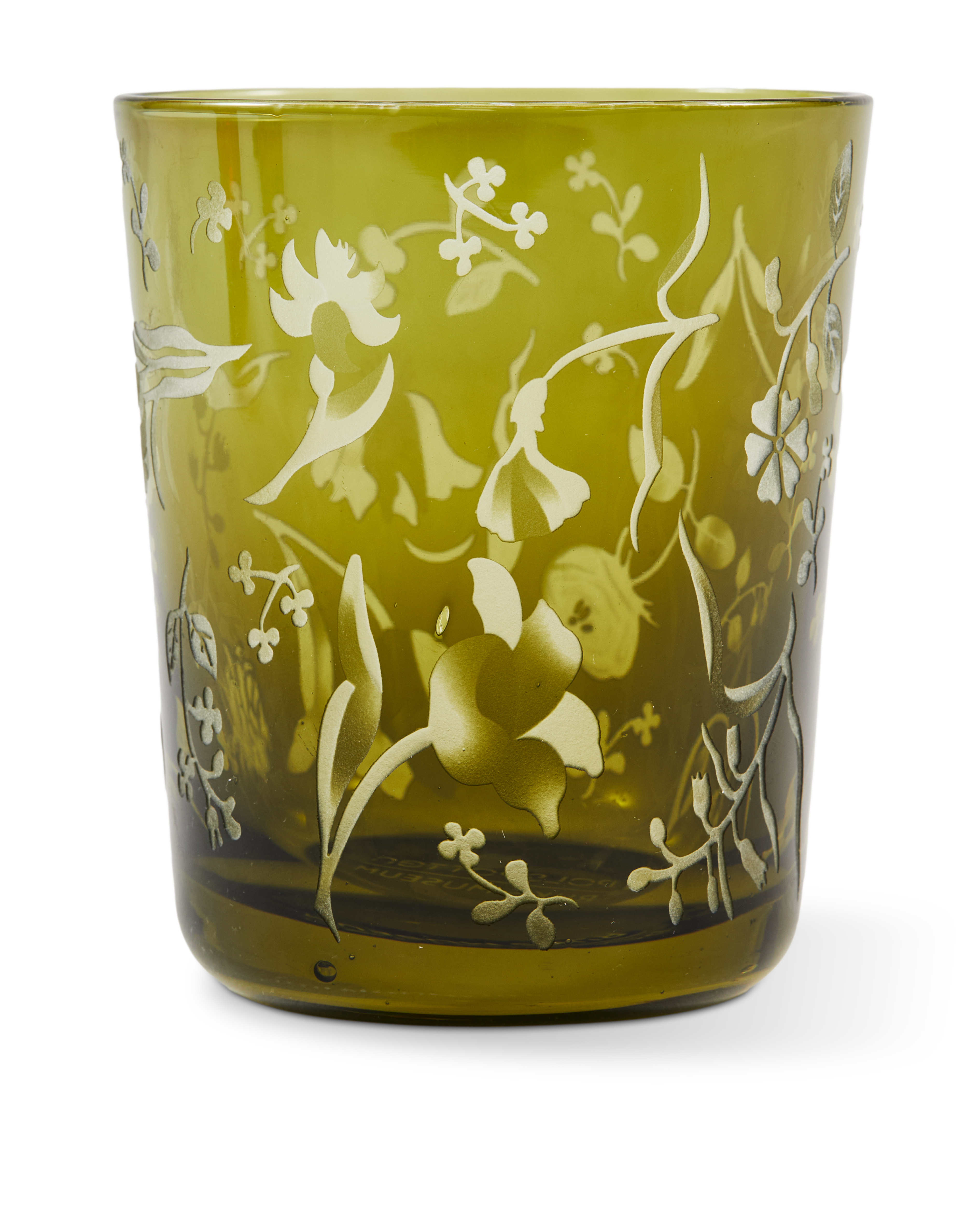 SCATTERED FLOWERS Olive Glasses Set with Sandblasted Pattern