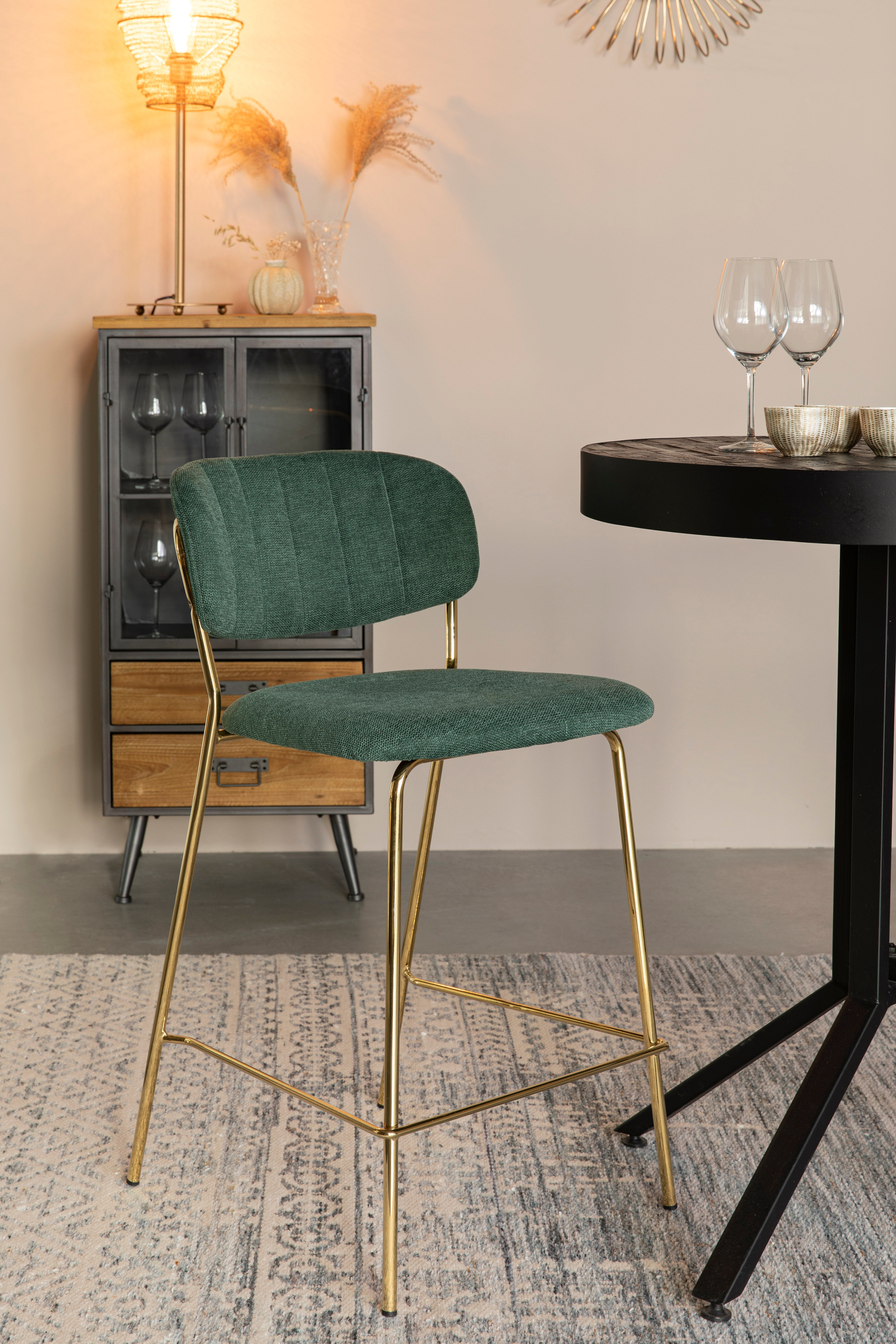 Bar chair Jolien Dark green with a golden base