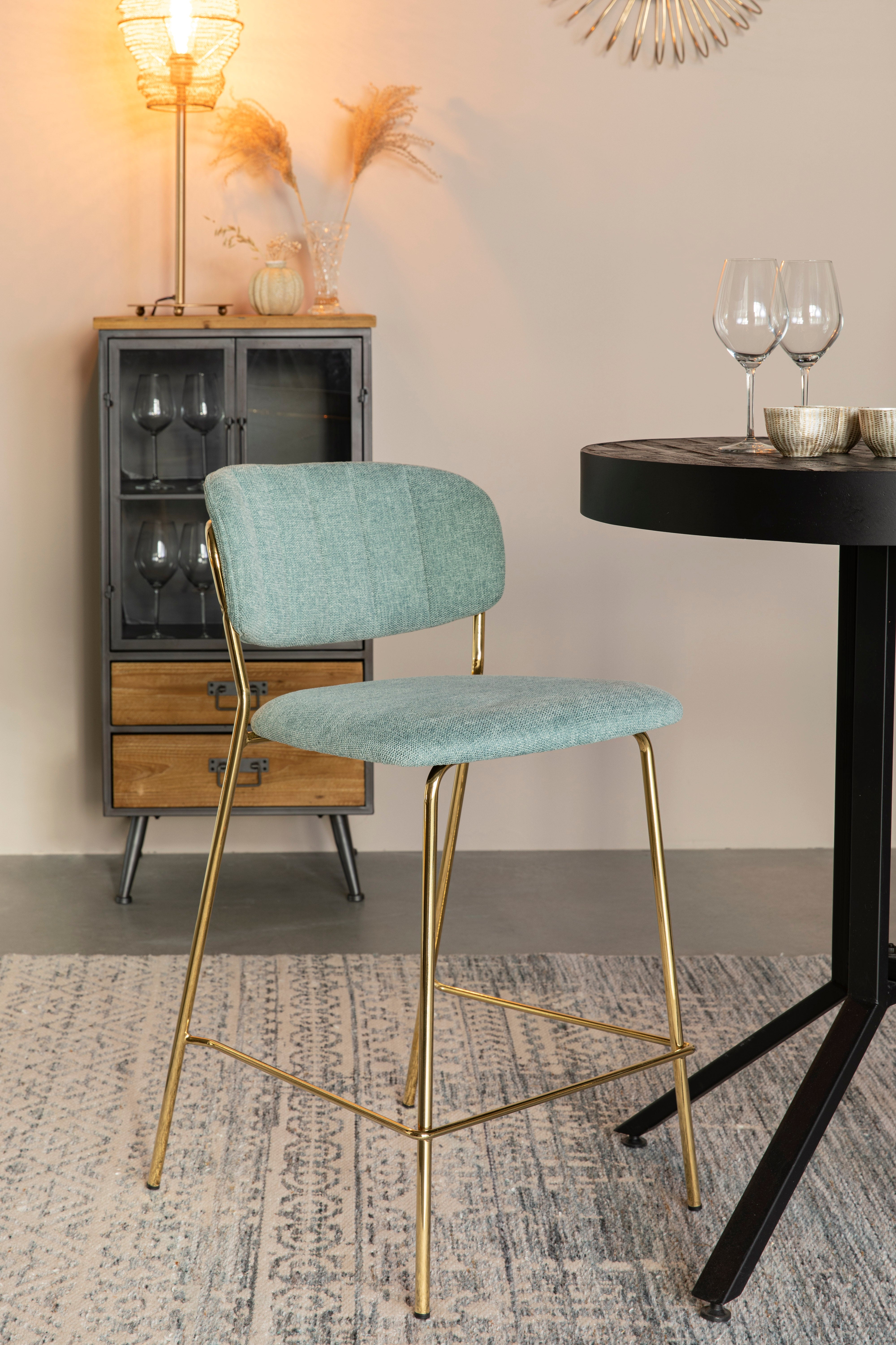 Jolien light -green bar chair with a golden base