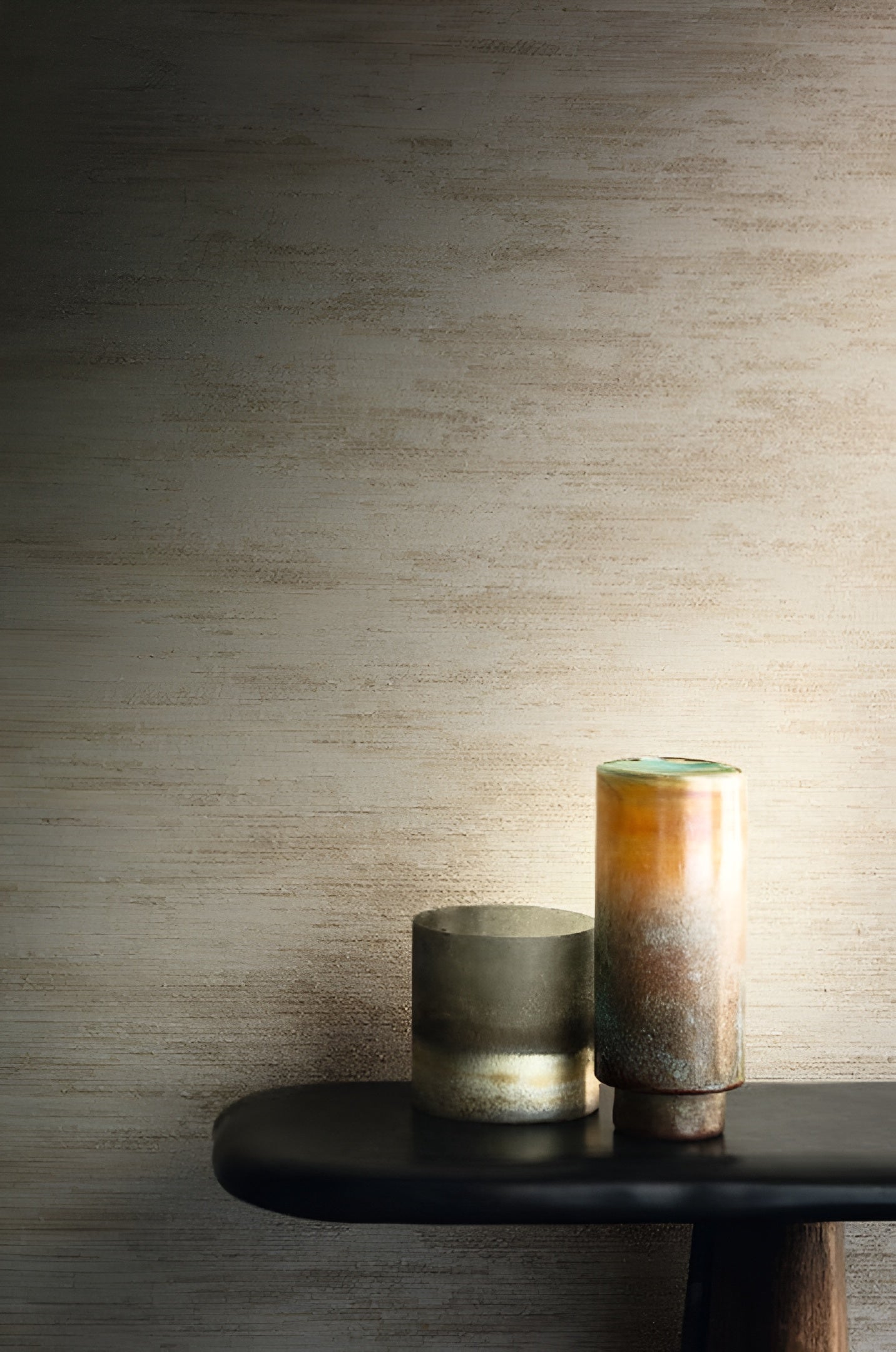 Textile wallpaper structural POWELL - MARRON GLACÉ muted green