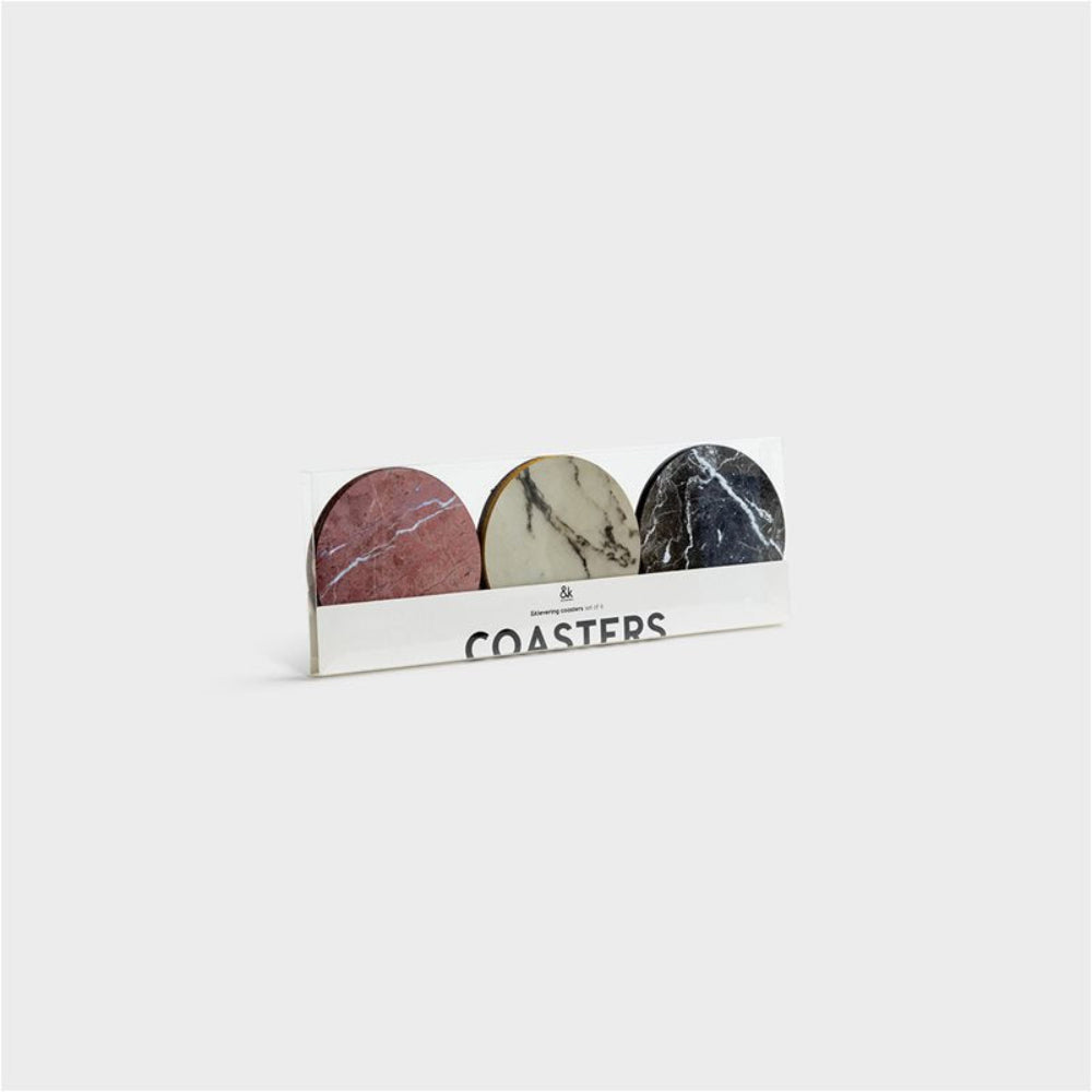 Beige Marble Coaster Set with Brown