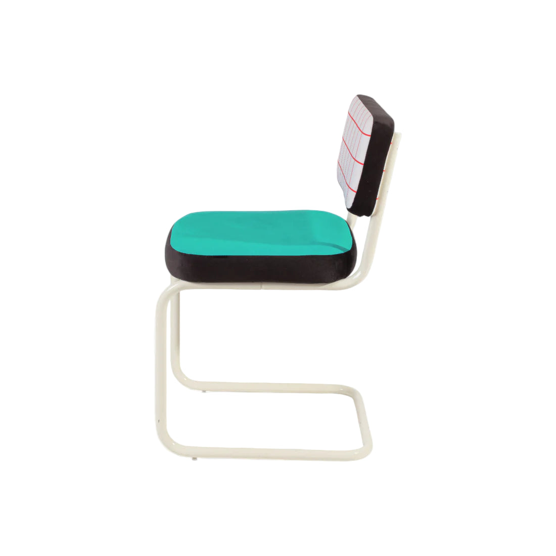 SUPERCHAIR RED GRID turquoise chair with a light yellow base