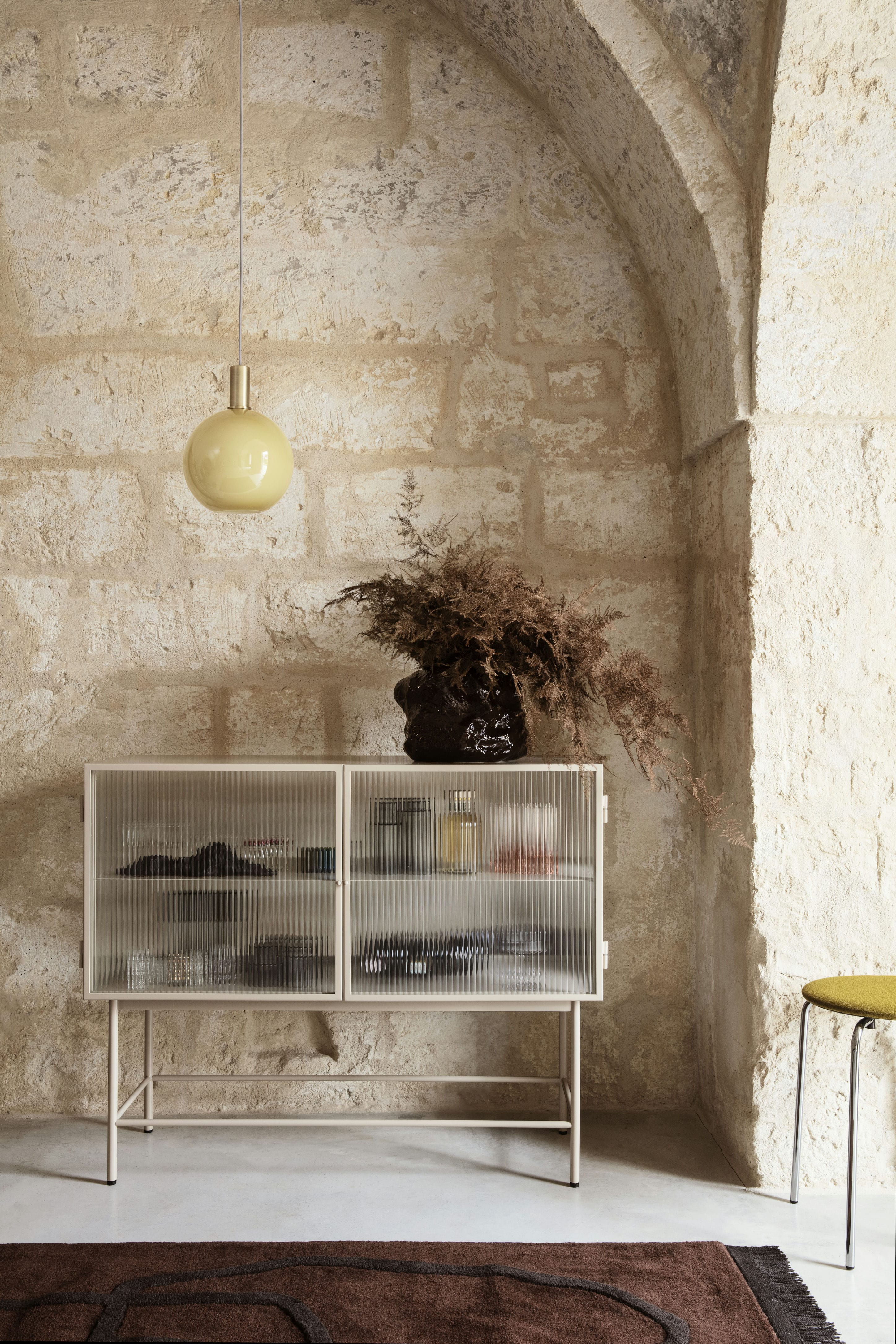 HAZE chest of drawers grooved glass with a beige base