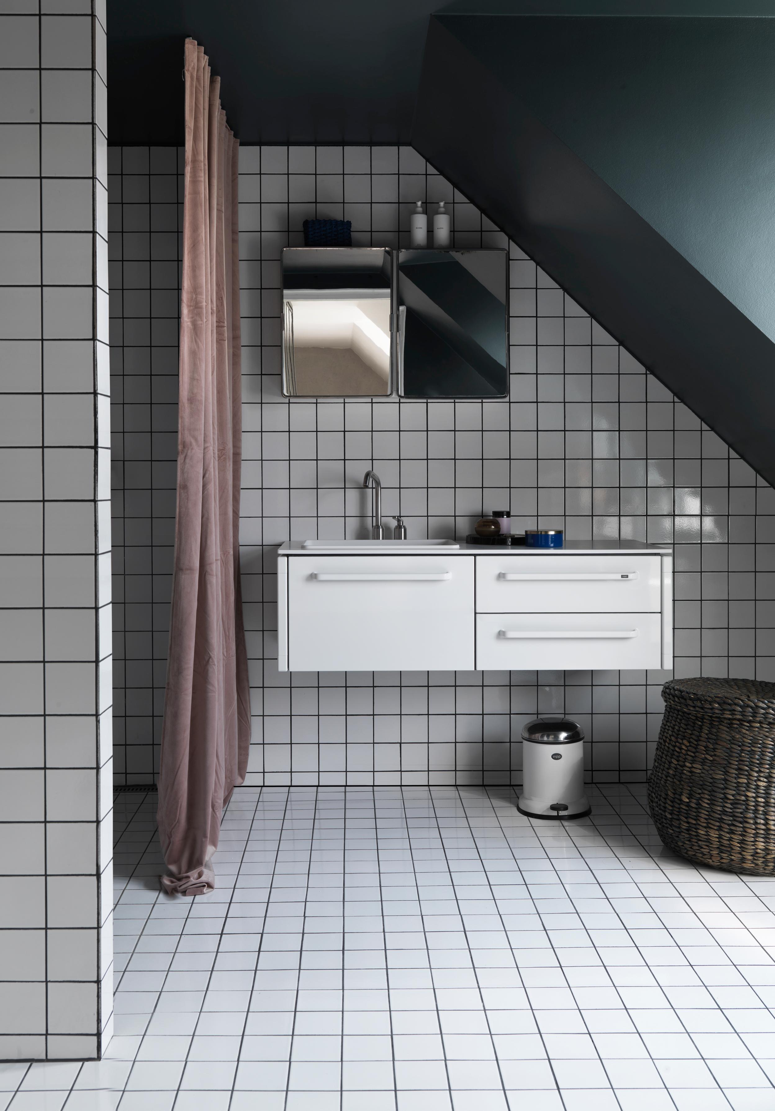 VIPP bathroom mirror with white aluminum frame