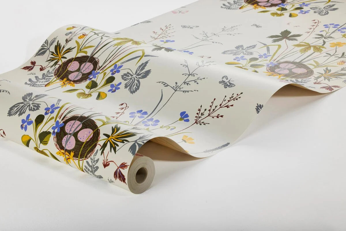 FAGELBO Cream Floral Pattern Wallpaper with Brown