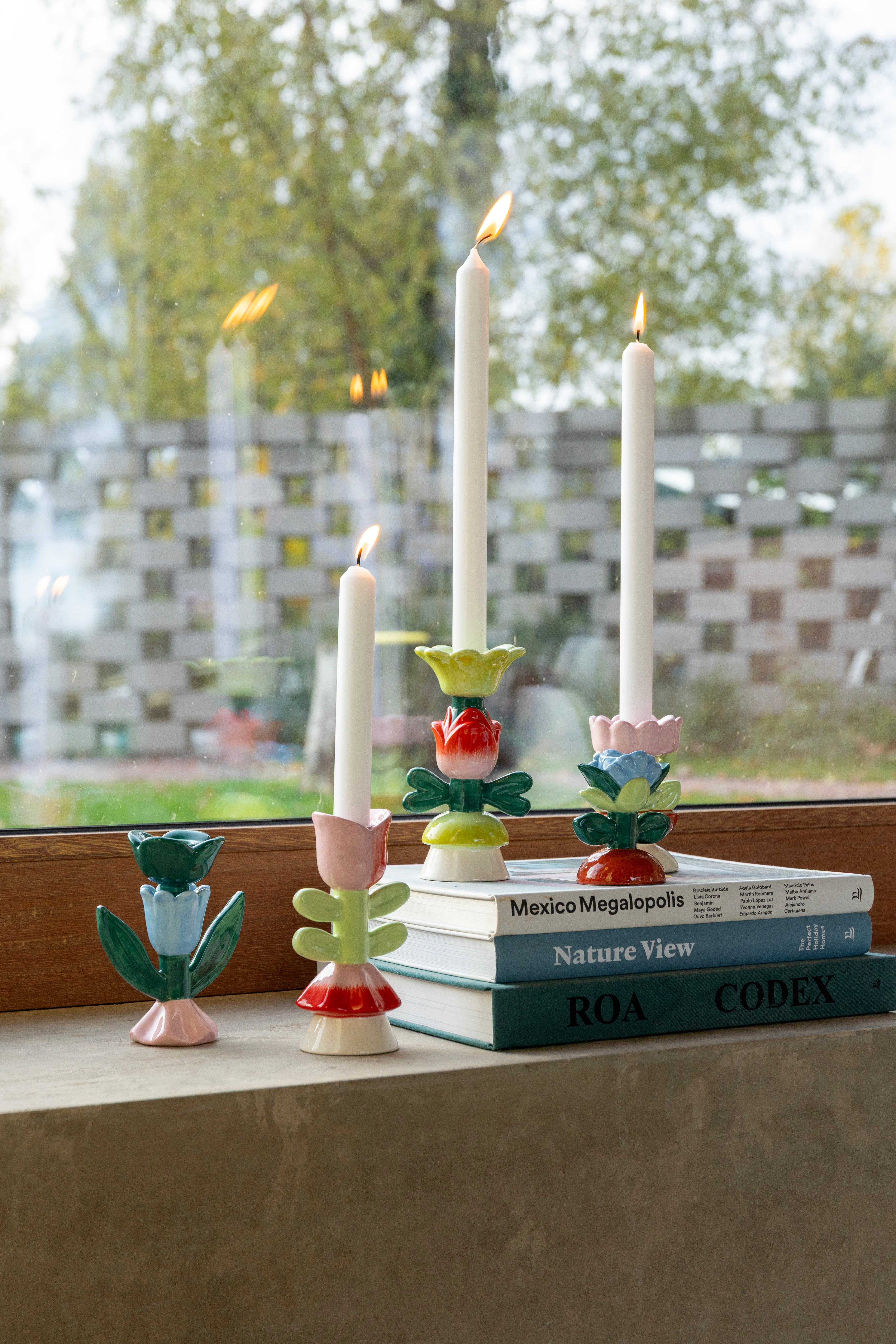 BLUME Candle Holder Green with Blue and Red