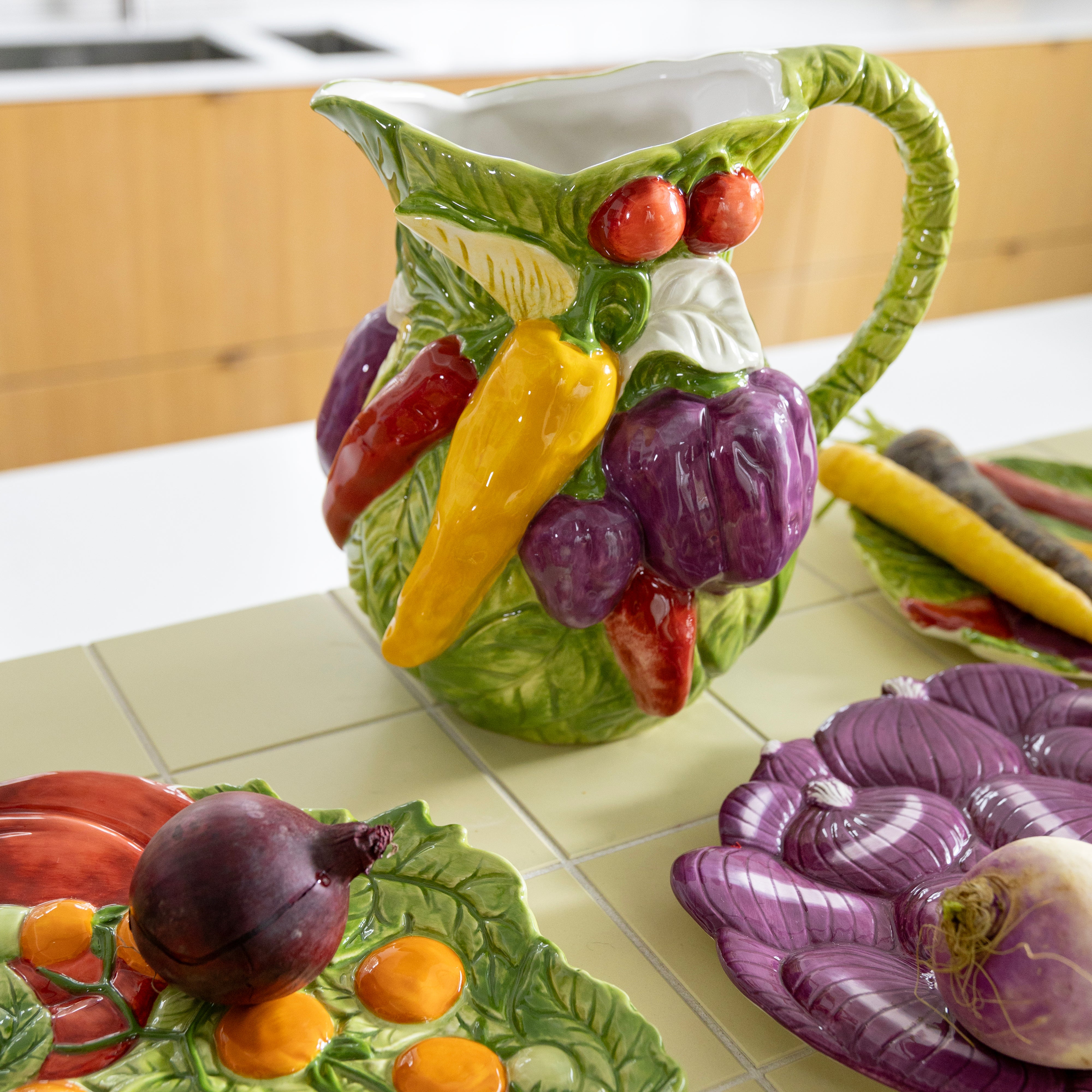 LEGUME PEPPER green jug with yellow and red