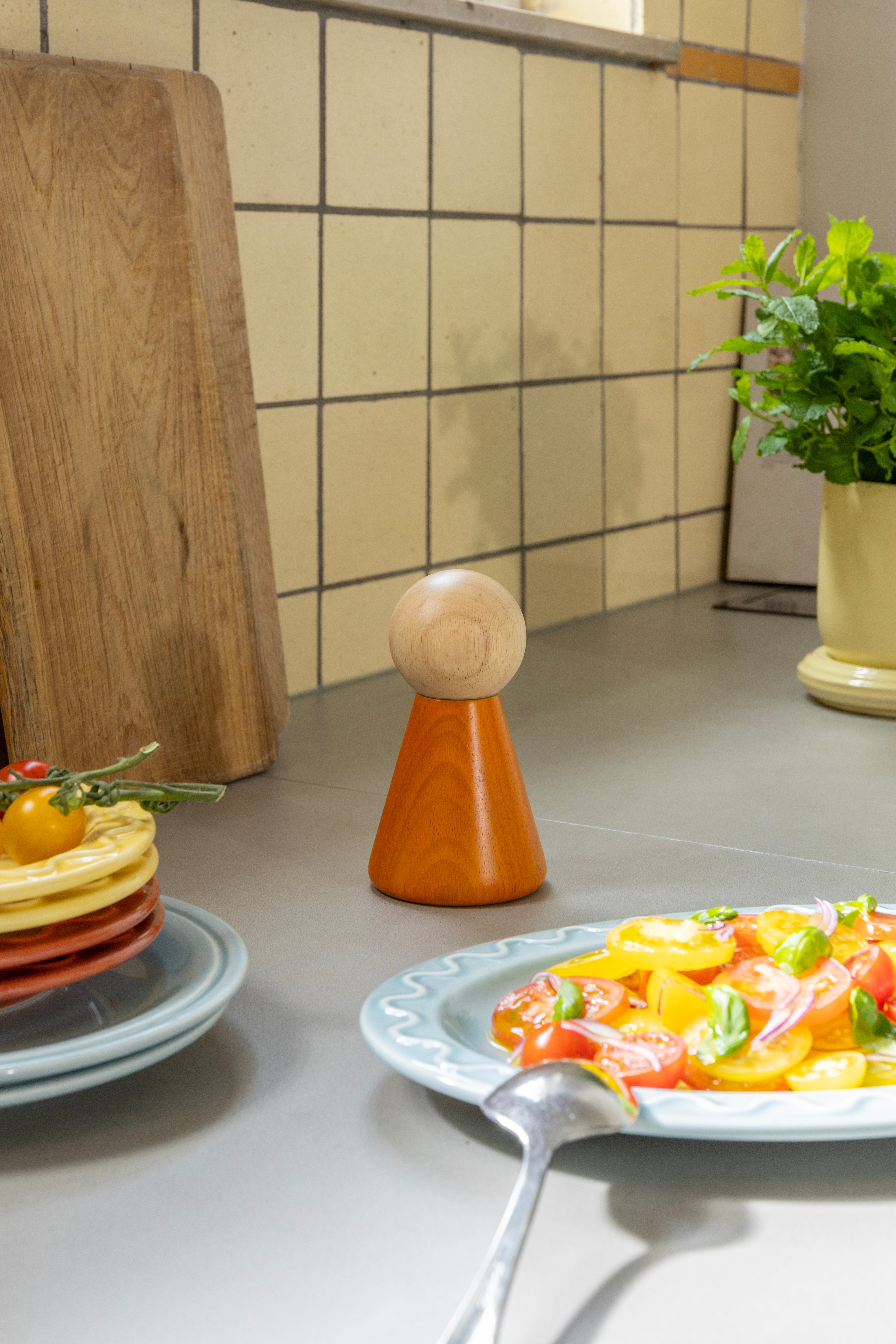 HALMA SMALL Orange Spice Grinder with Beige