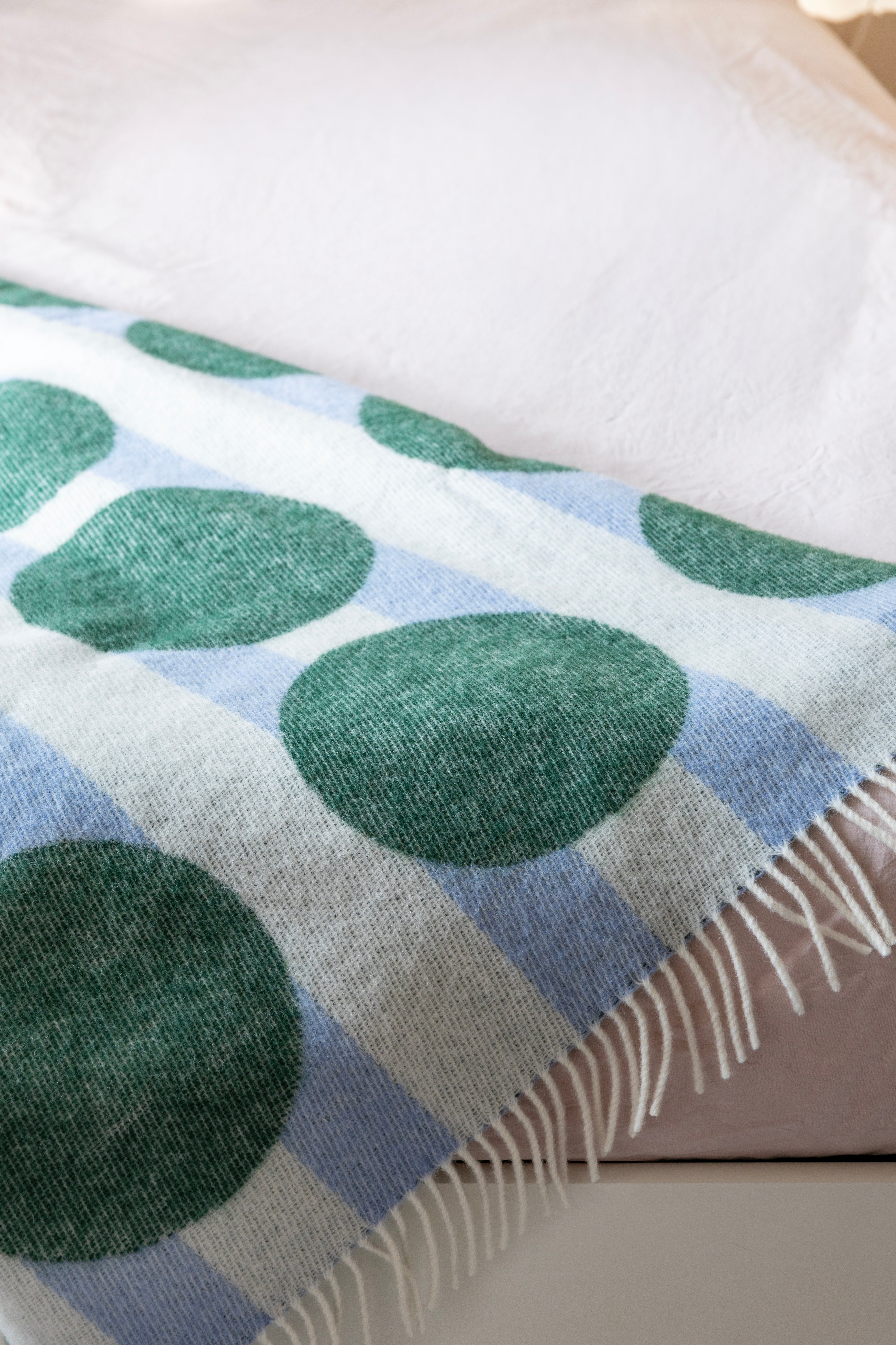 Blue DOT blanket with green and white