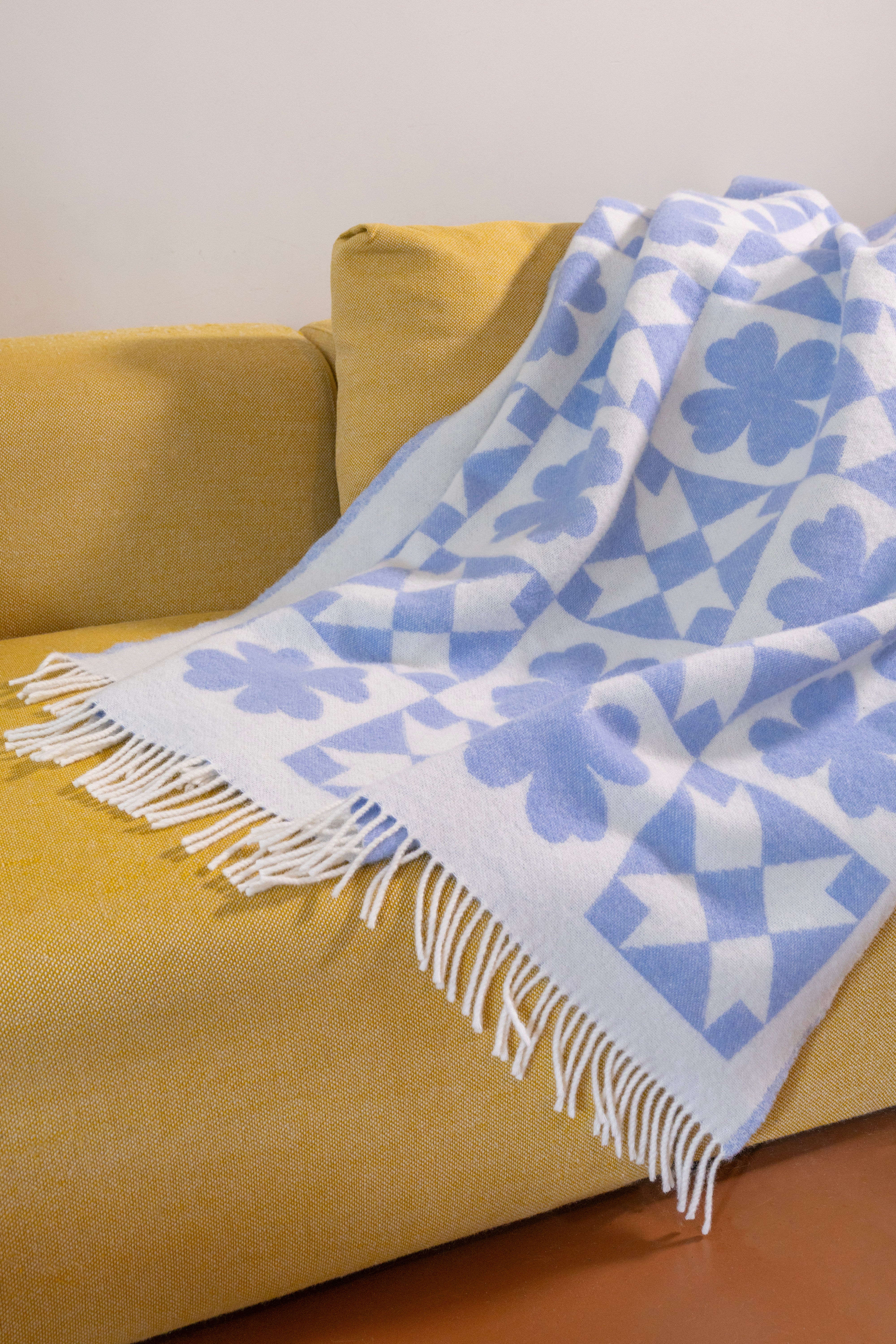 Blue quilt with white