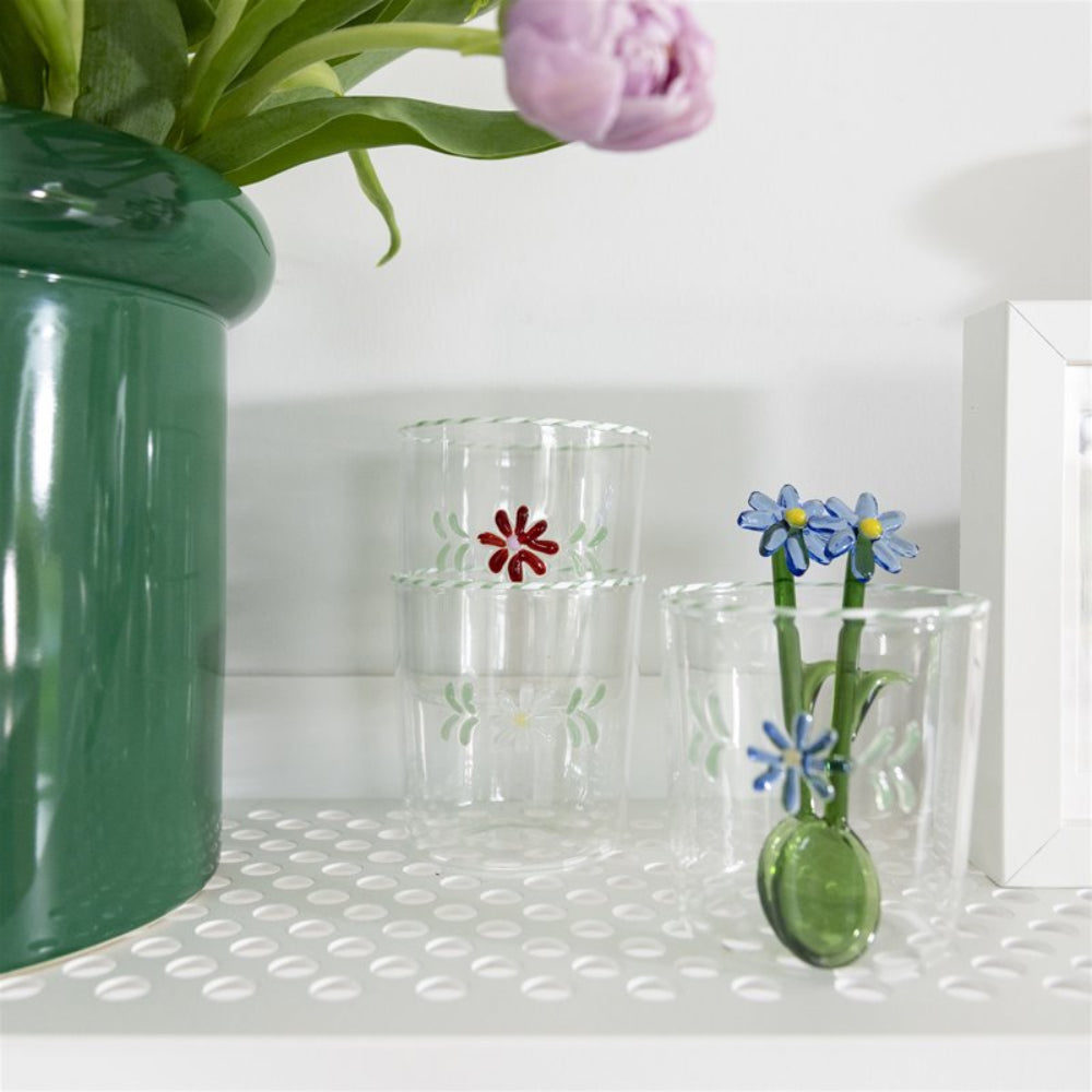 FLORA Glasses Set with Blue Flower Motif