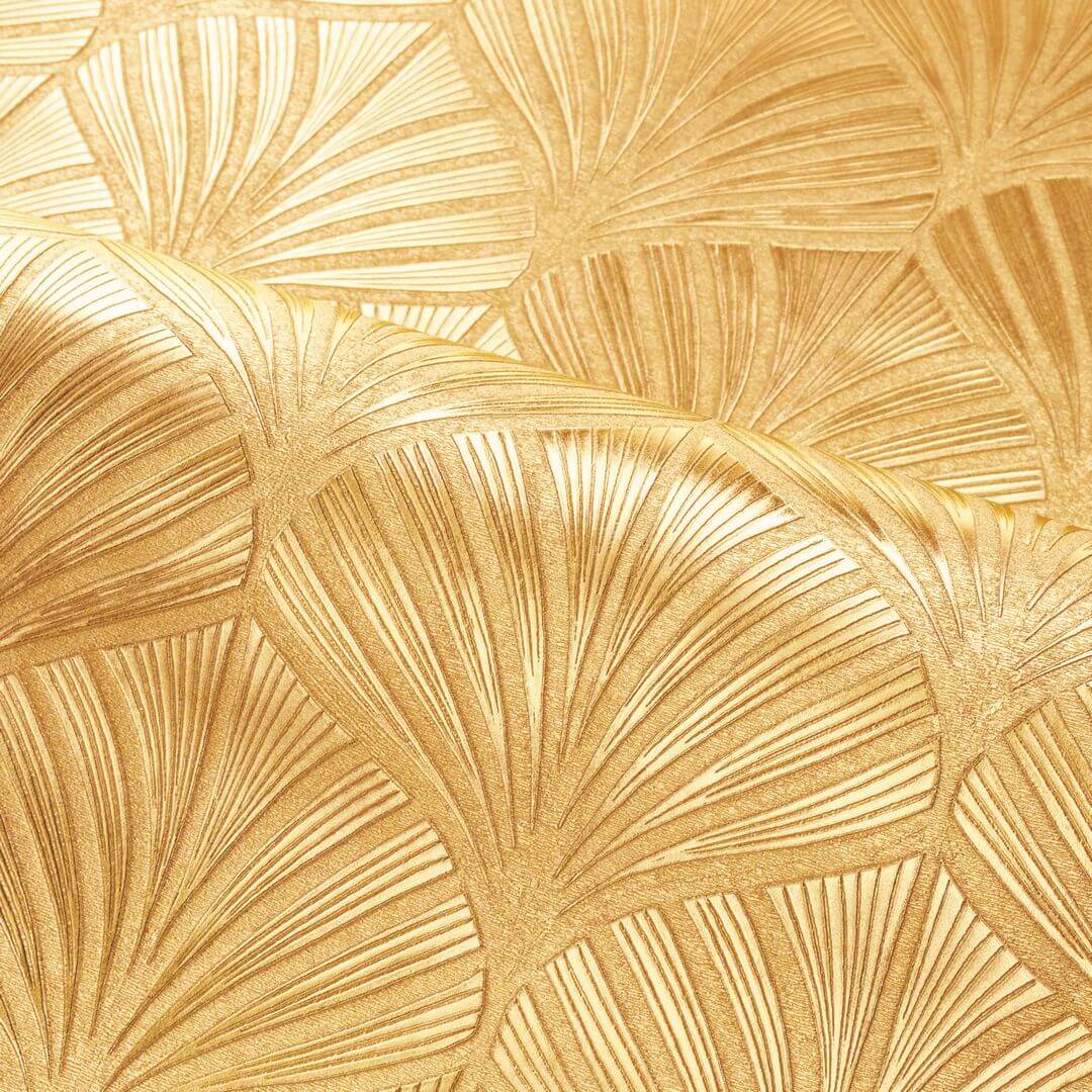 Metallic Structural Wallpaper with Leaf Plant Motif ORION - Gold OR