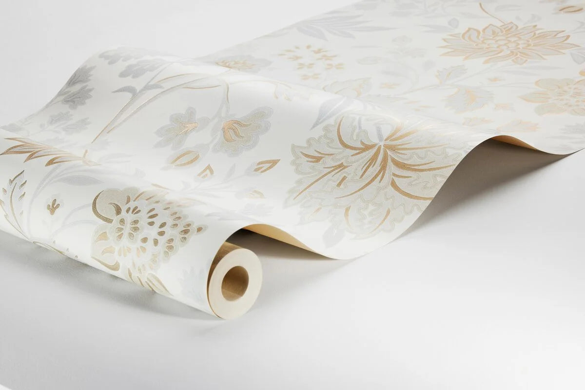 Non-woven paper wallpaper with a floral pattern ALICIA warm white with beige