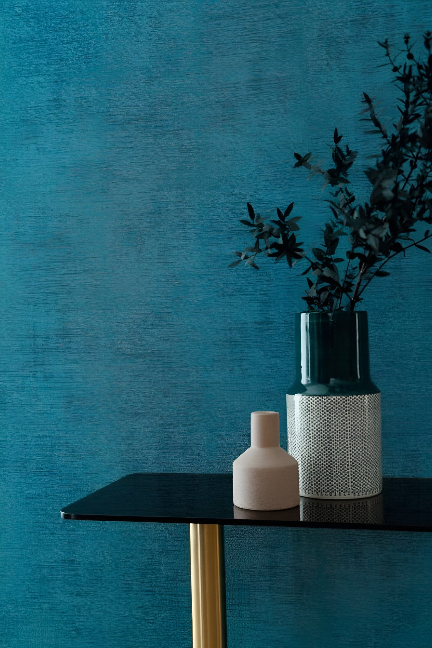Structural wallpaper imitating worn canvas JOHARA - BLEU CANARD blue