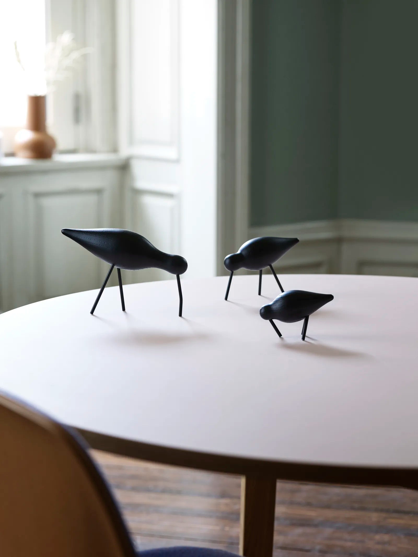 Black Shorebird wooden figurine with black legs