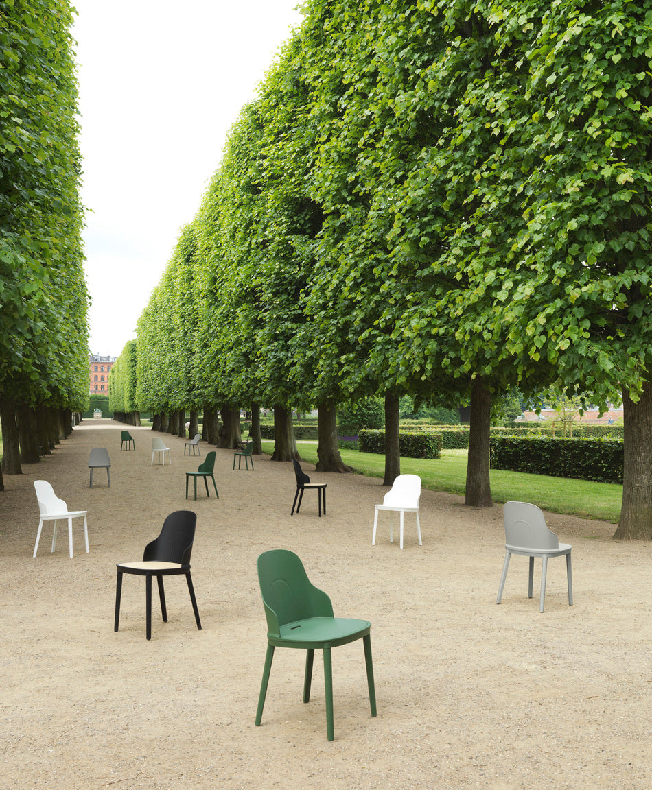 Sunbrella Canvas white allez chair with an oak base