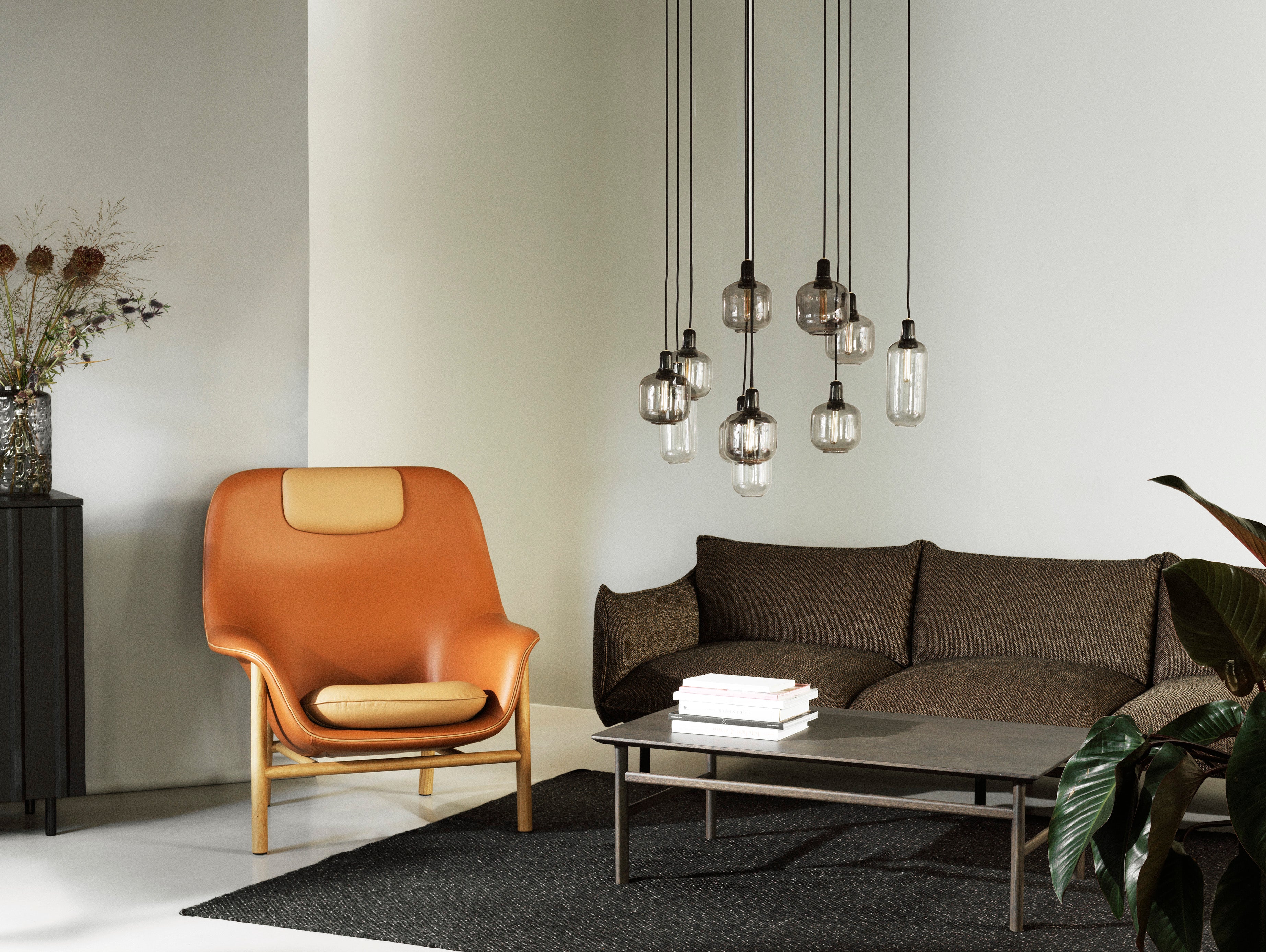 AMP pendant lamp with smoked glass and black marble