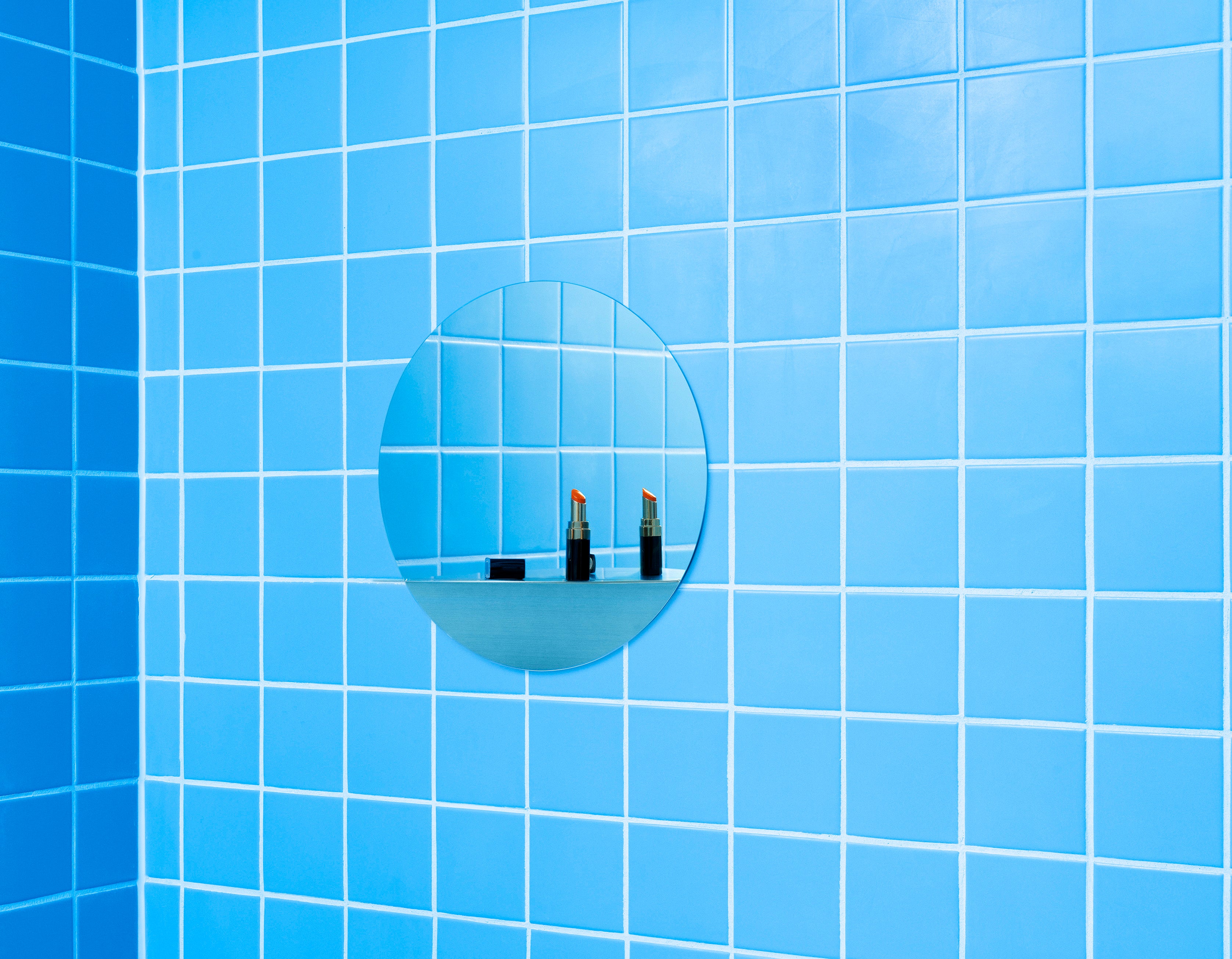 Rundspiegel mit Regal HORIZON ROUND silber