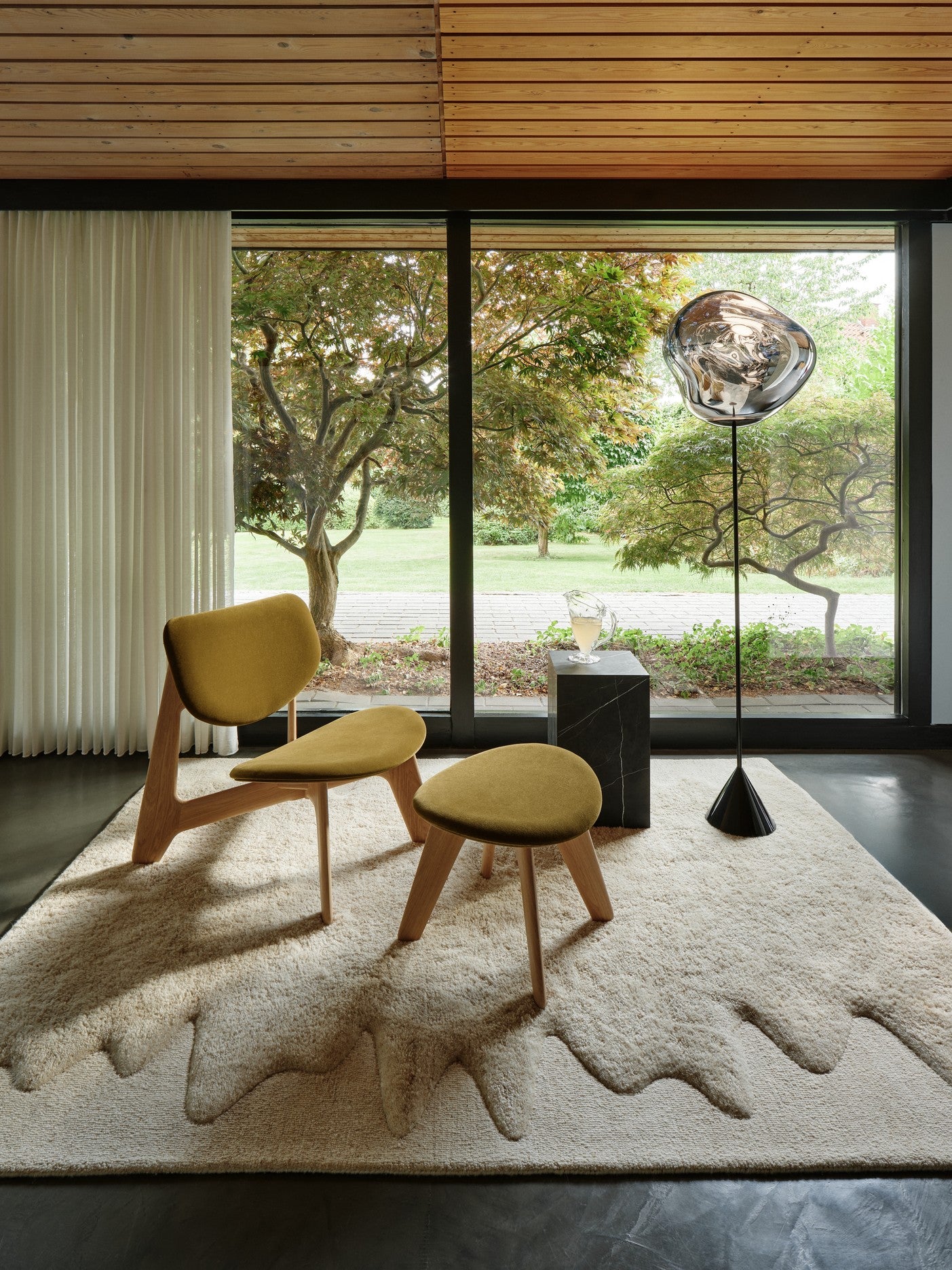 SLAB Armchair in Khaki with Oak Base