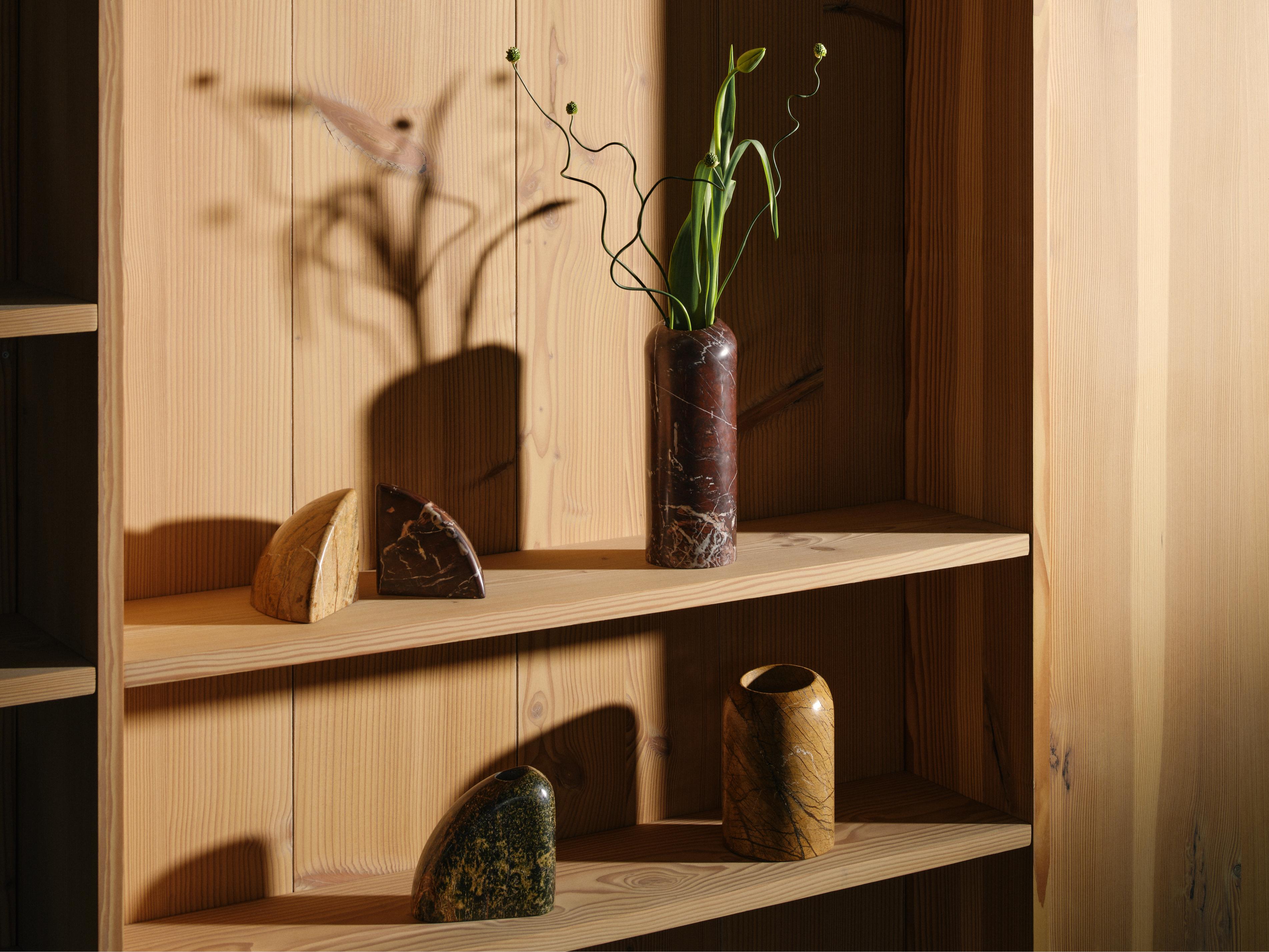 Boulder Vase in Burgundy Marble with Flamingo Design